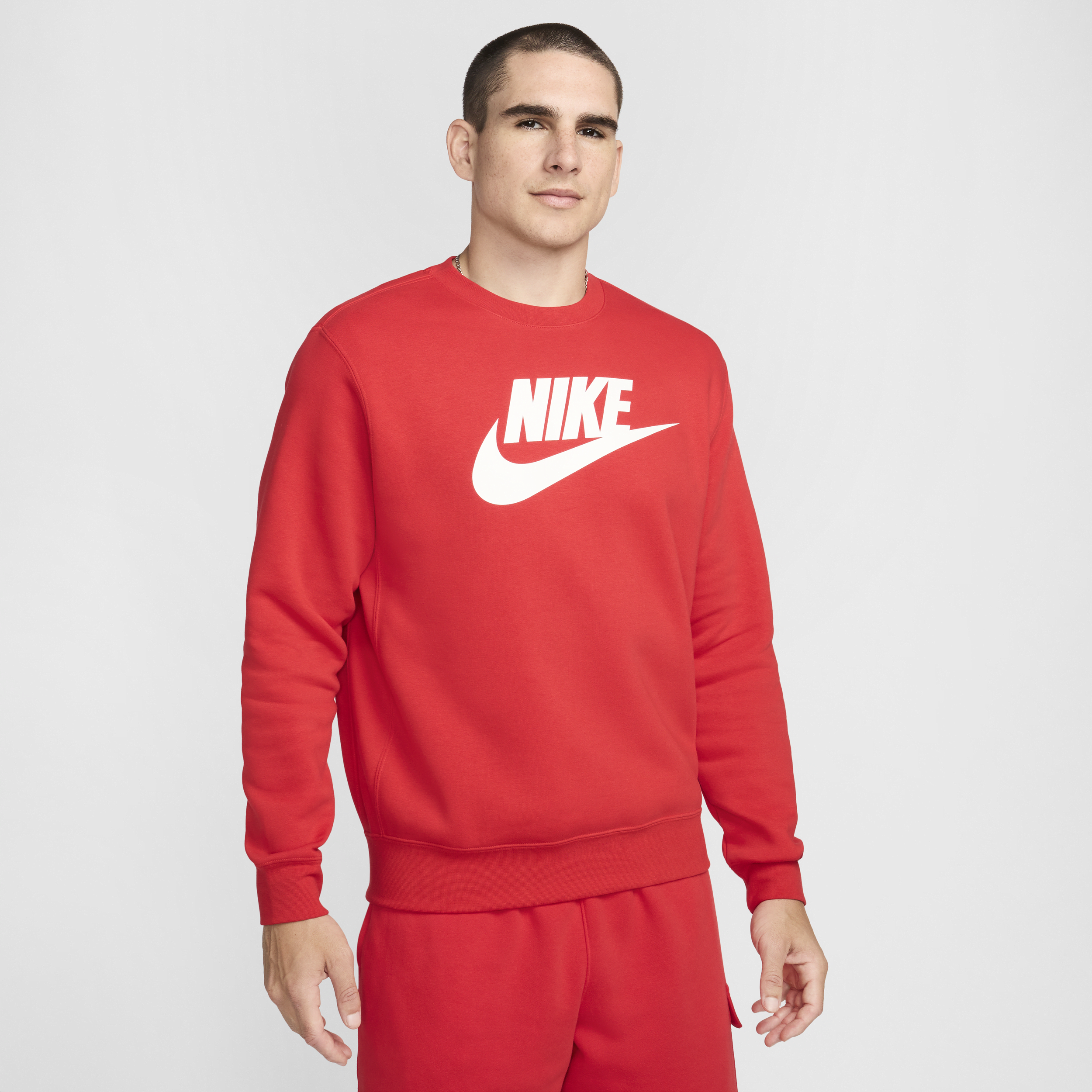 Shop Nike Men's  Sportswear Club Fleece Graphic Crew In Red