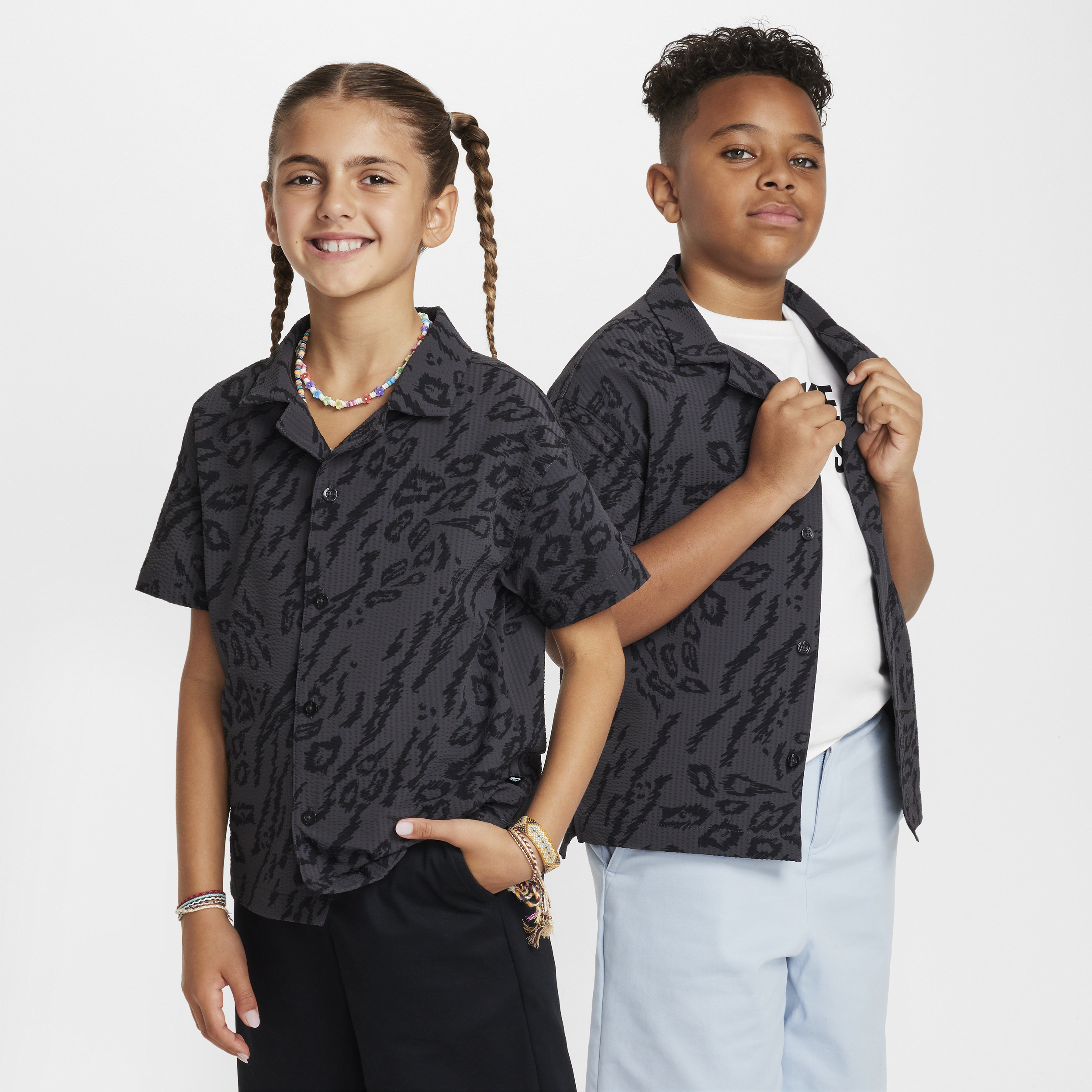 Shop Nike Sb Big Kids' Dri-fit Button-down Skate Shirt In Grey