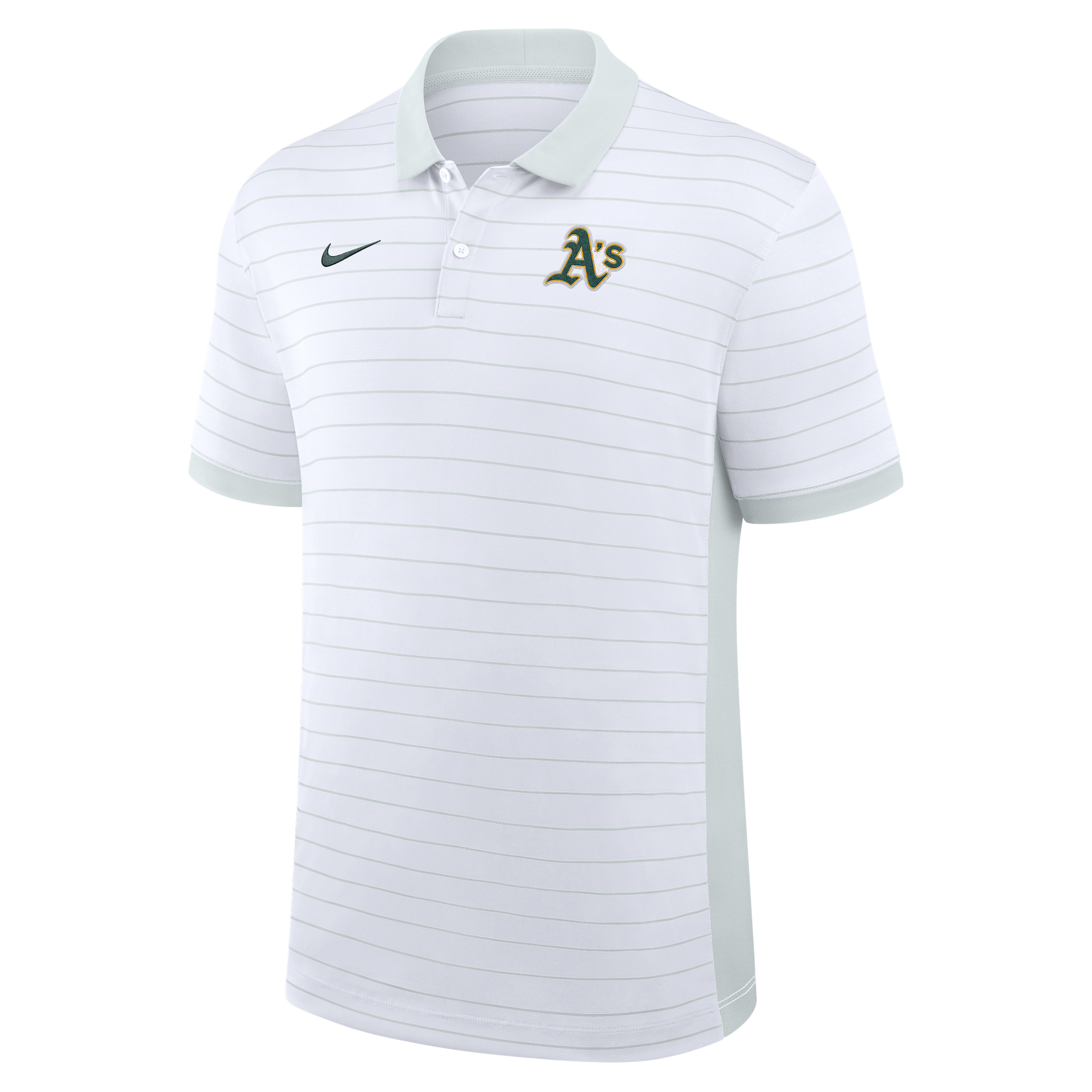 Athletics Authentic Collection Striped Victory Nike Men's Dri-FIT MLB Polo in White | 03BG0GJCFZ-P81