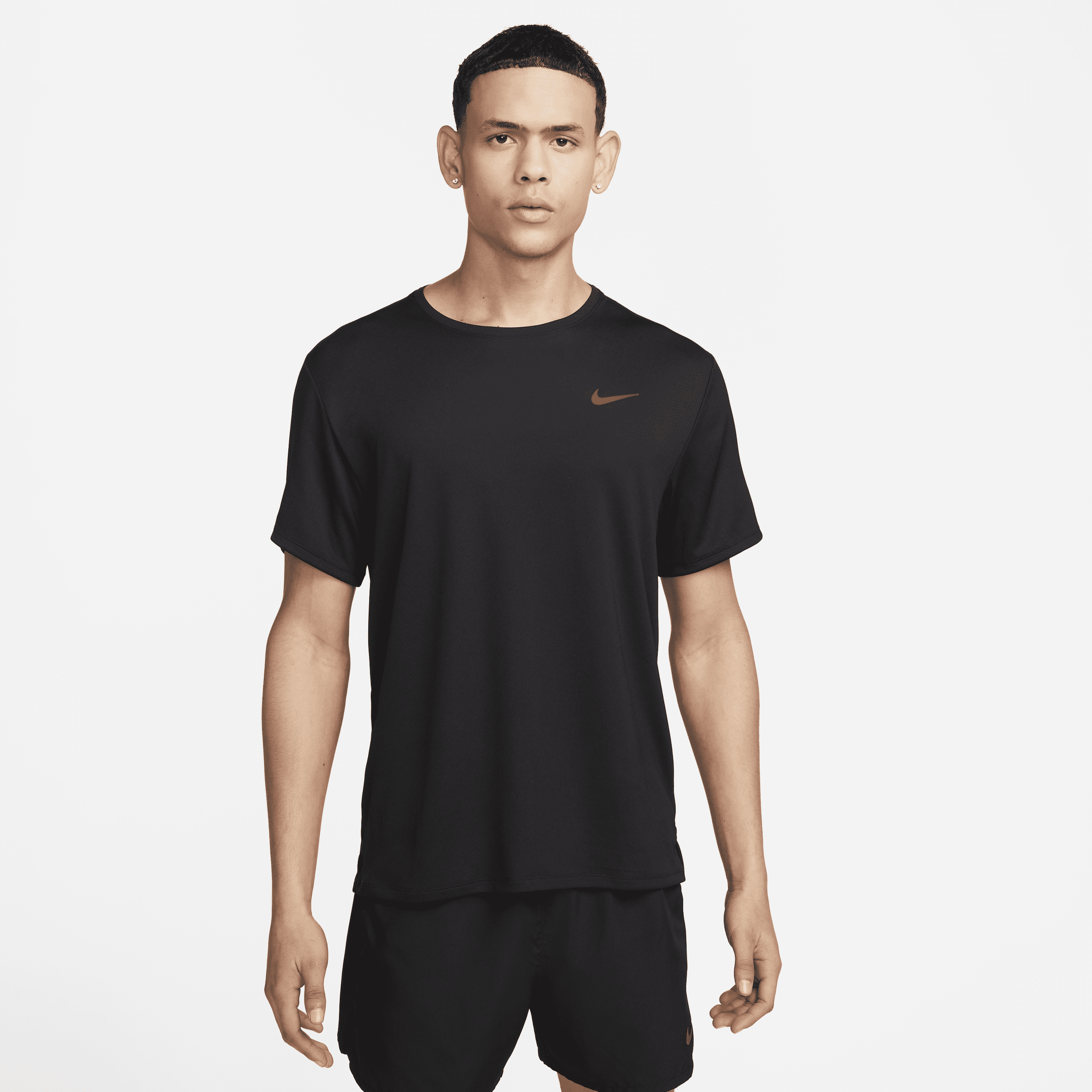 Shop Nike Men's Miler Dri-fit Uv Short-sleeve Running Top In Black