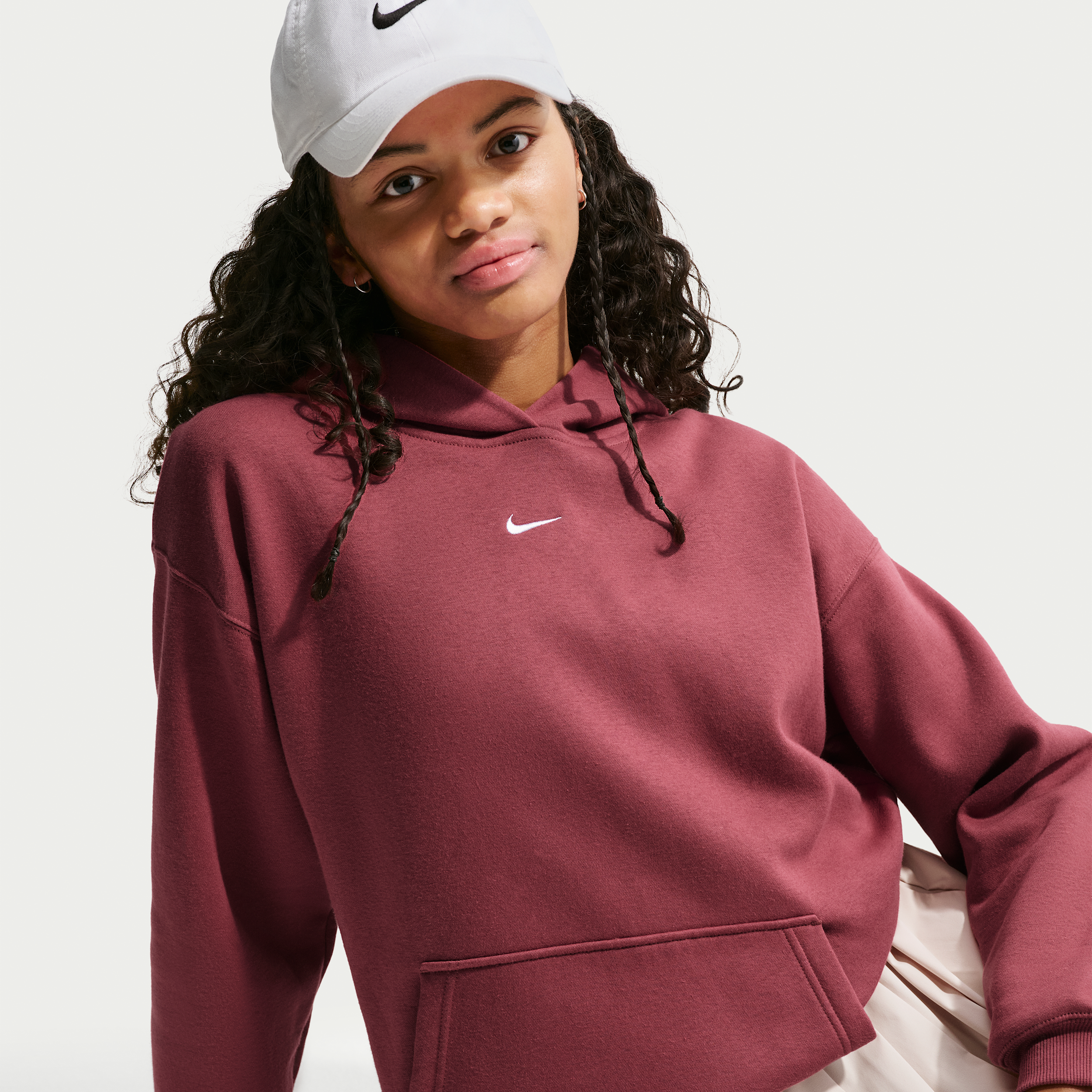 Women's Nike Sportswear Studio Fleece Girls' Oversized Pullover Hoodie in Red | IM4964-654