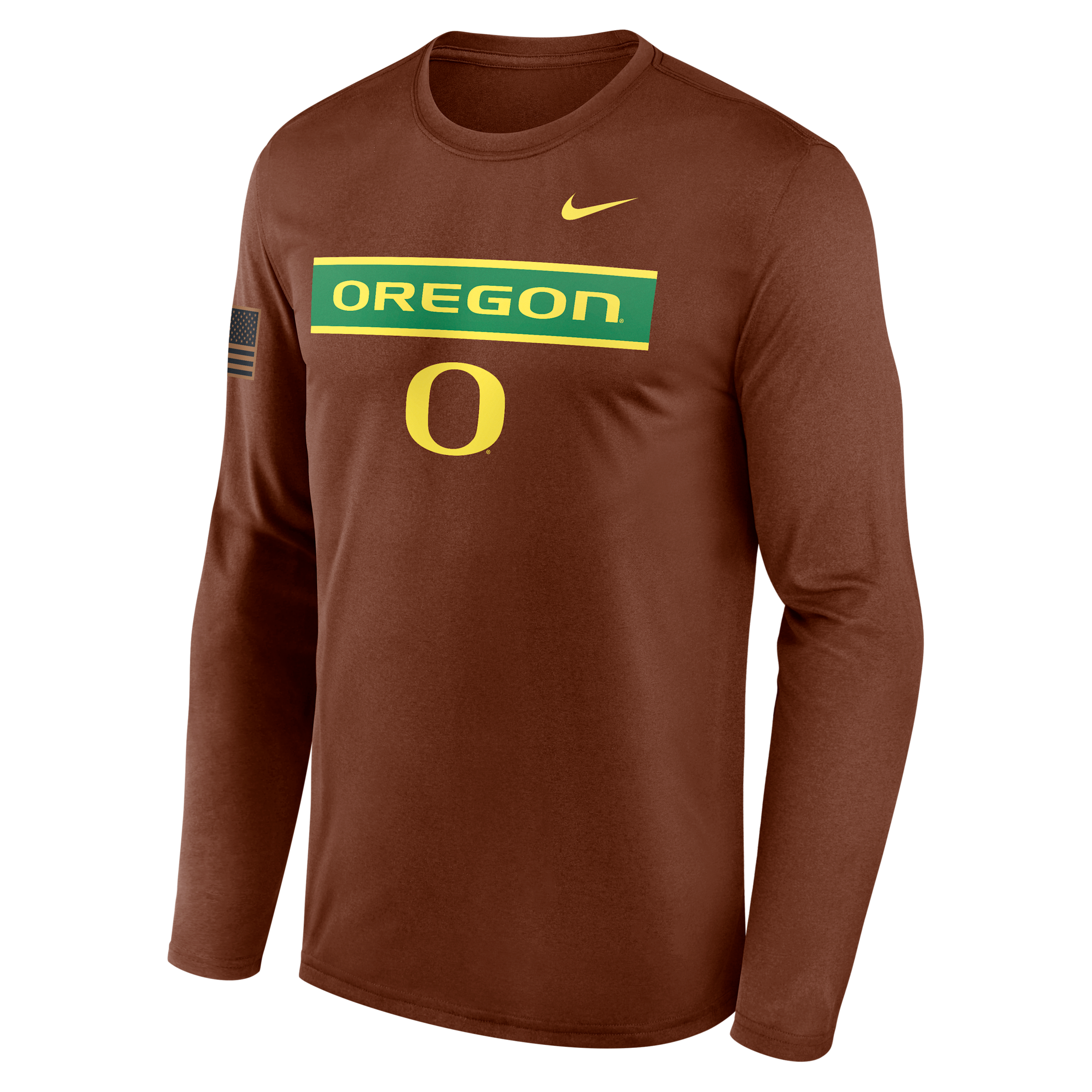 Oregon 2026 Military Appreciation Legend Nike Men's Dri-FIT College Long-Sleeve T-Shirt in Brown | 02TJ2GYUON-VZG