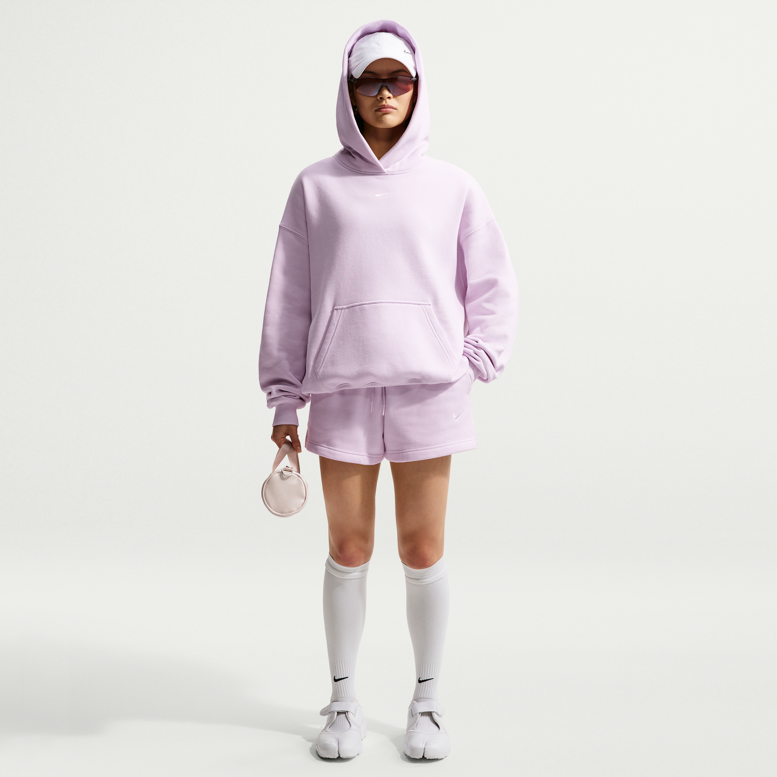 Nike Women's Studio Fleece Medium Weight Mid-Rise Shorts in Purple | IR8313-583
