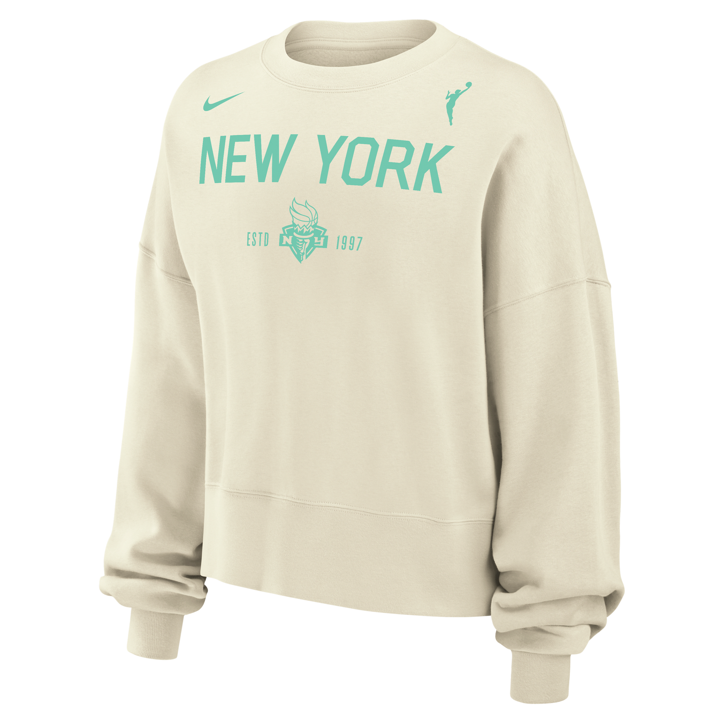 New York Liberty Phoenix Fleece Nike Women's WNBA Crew-Neck Sweatshirt in White | W33302WNYL-SAI