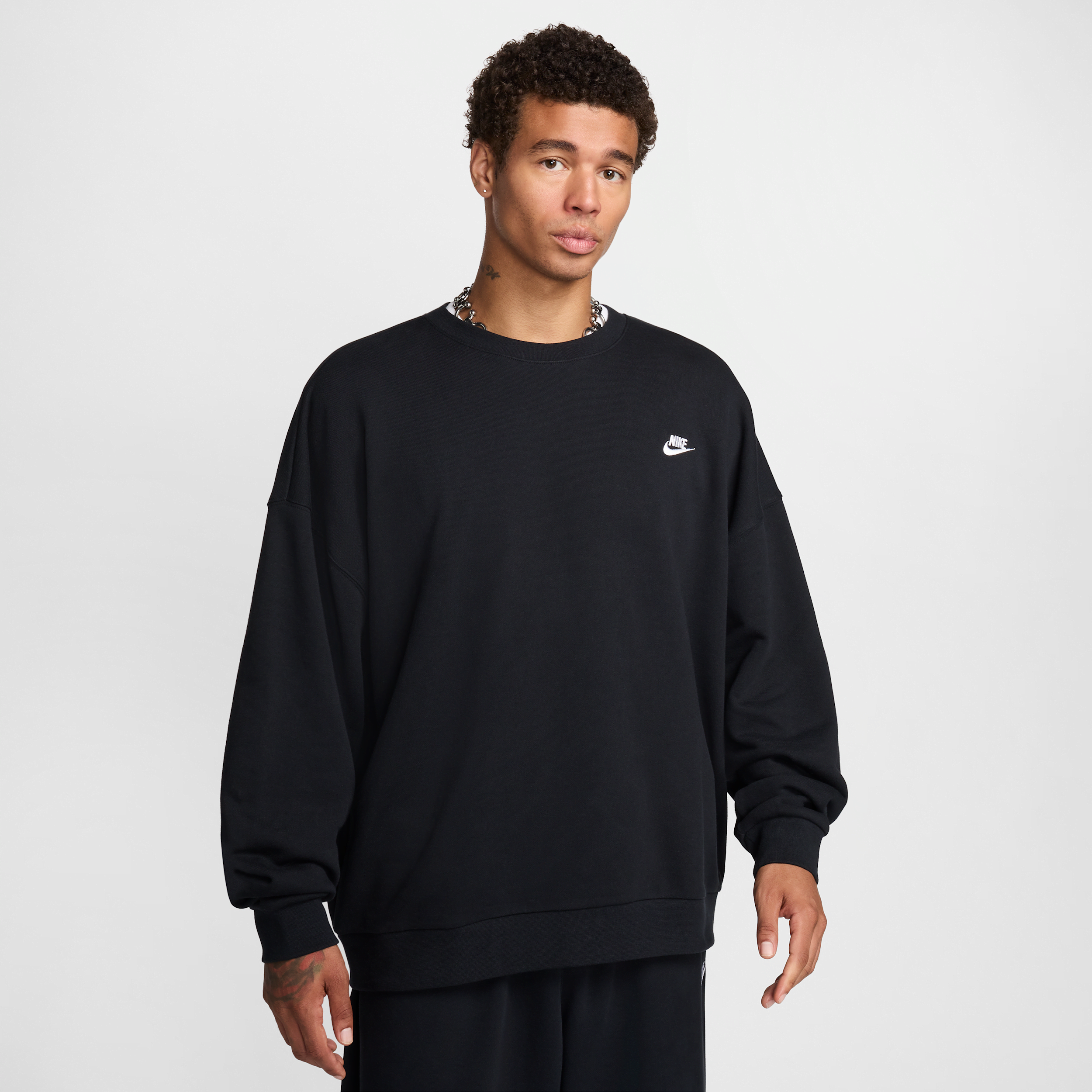 Nike Men's Club Fleece Oversized French Terry Crew In Black
