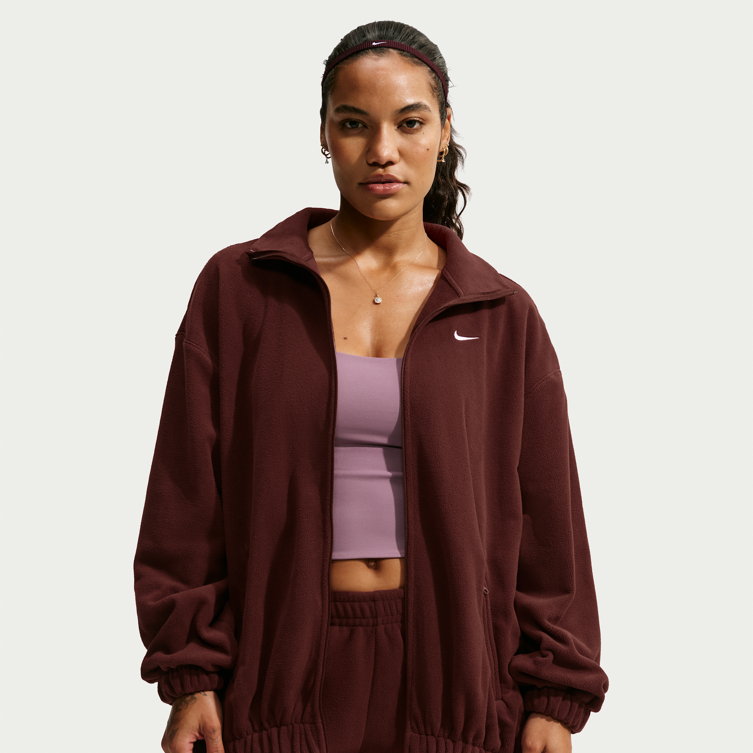 Nike Women's One Therma-FIT Oversized Full-Zip Jacket in Purple | IX7287-658