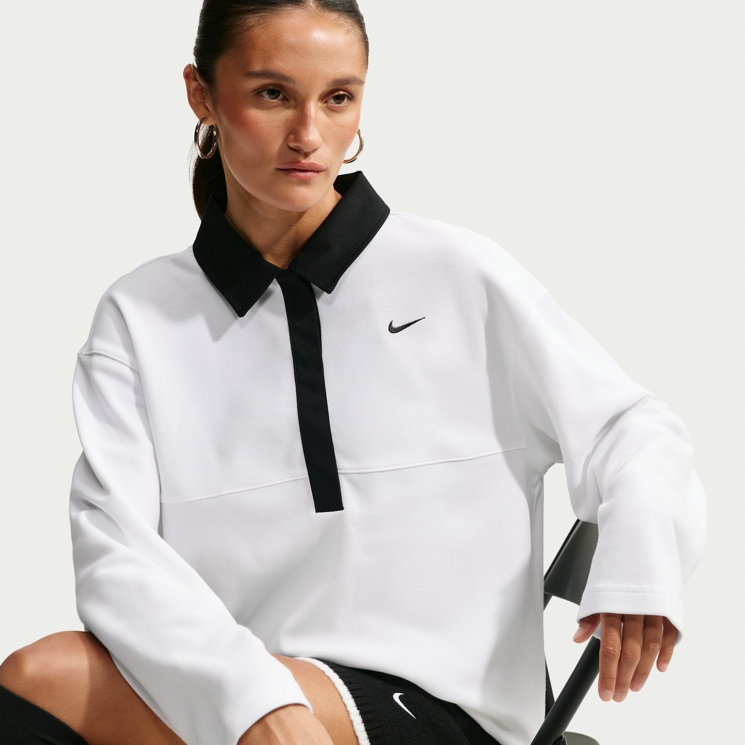 Women's Nike Sportswear Oversized Long-Sleeve Polo in White | IF0357-100