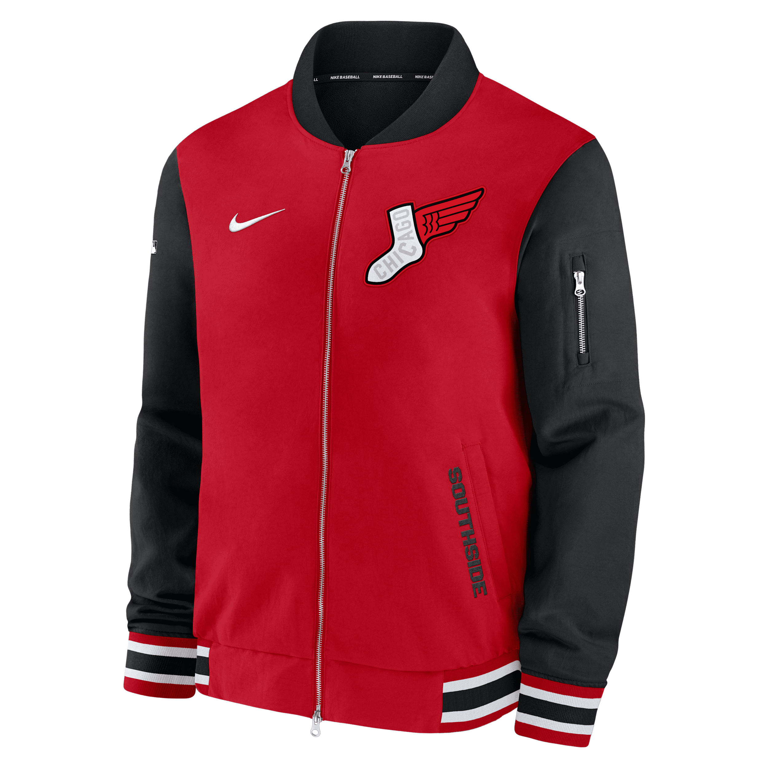 Nike Chicago White Sox Authentic Collection City Connect Men's Mlb Full-zip Bomber Jacket