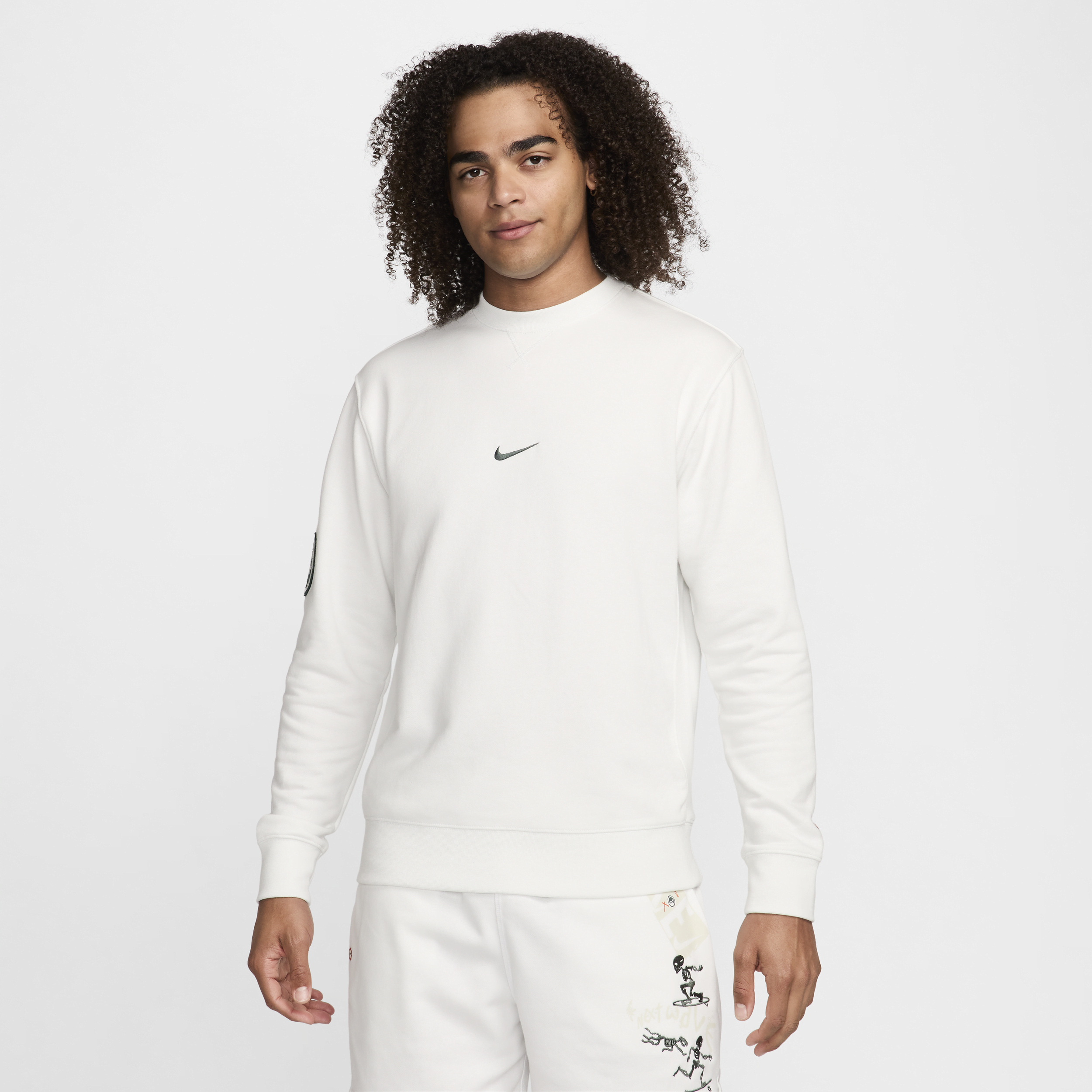 Shop Nike Men's  Sportswear Club Fleece Crew-neck French Terry Sweatshirt In White