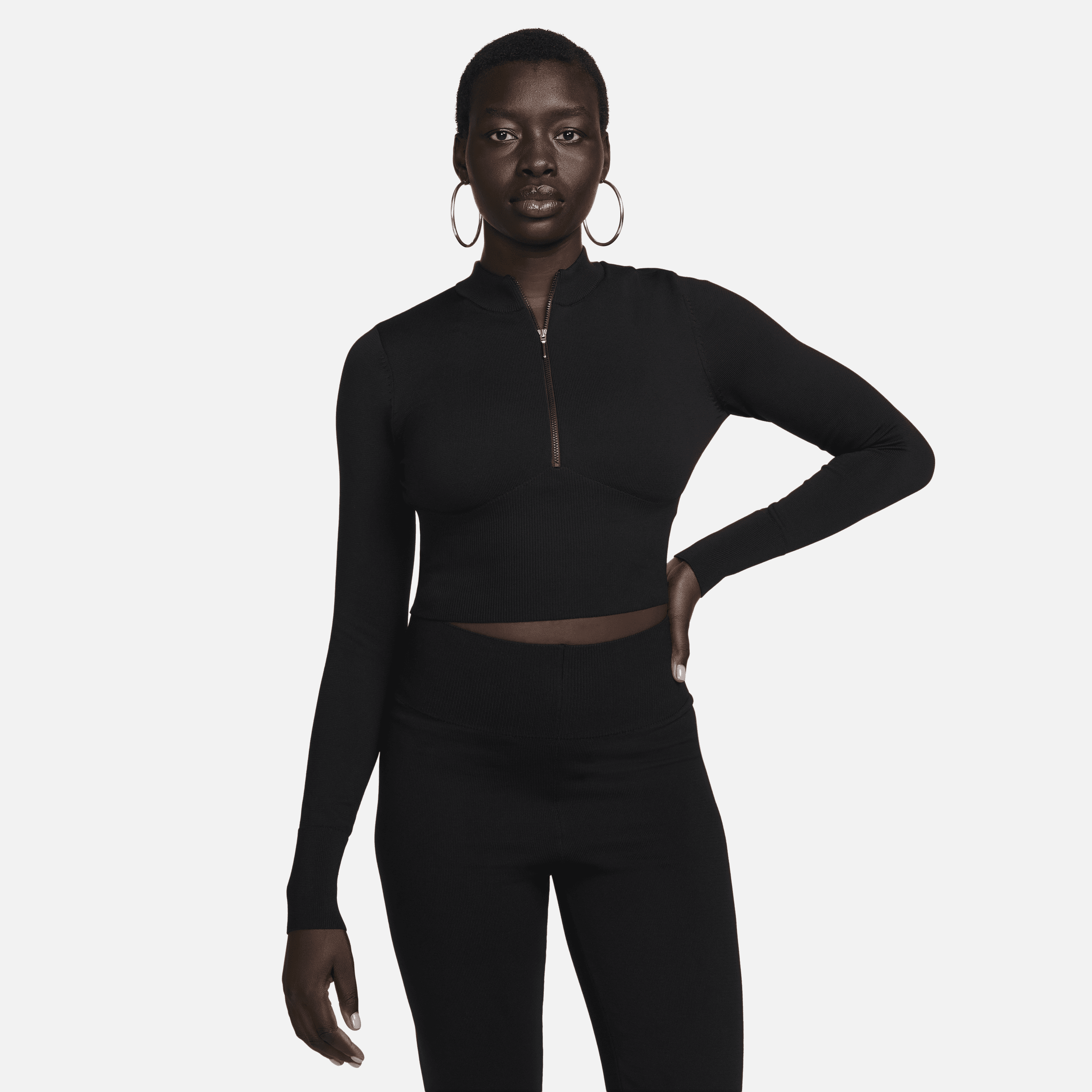 Shop Nike Women's  Sportswear Chill Knit Slim Long-sleeve Cropped Sweater 1/2-zip Top In Black