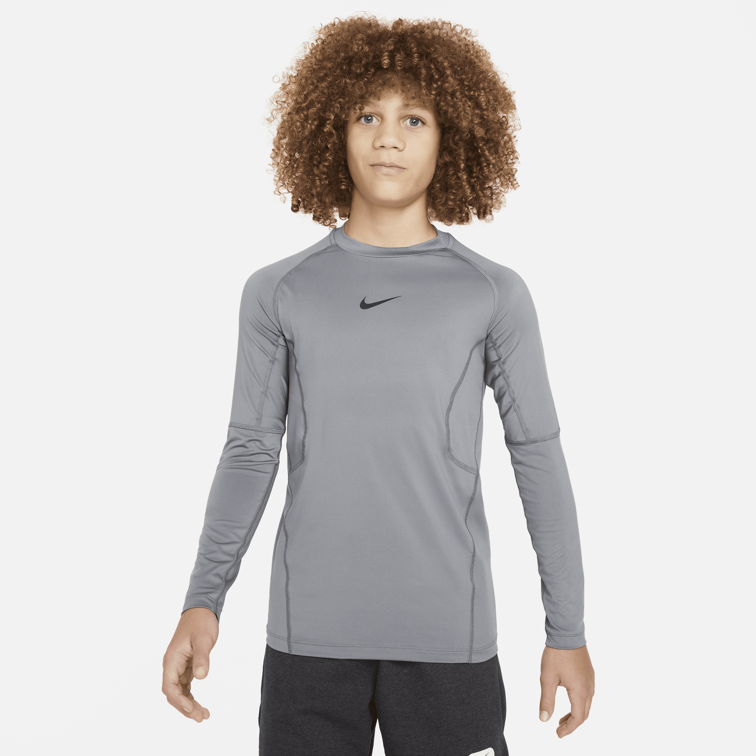 Nike Pro Big Kids' (Boys') Dri-FIT Long-Sleeve Top in Grey | FJ6822-084