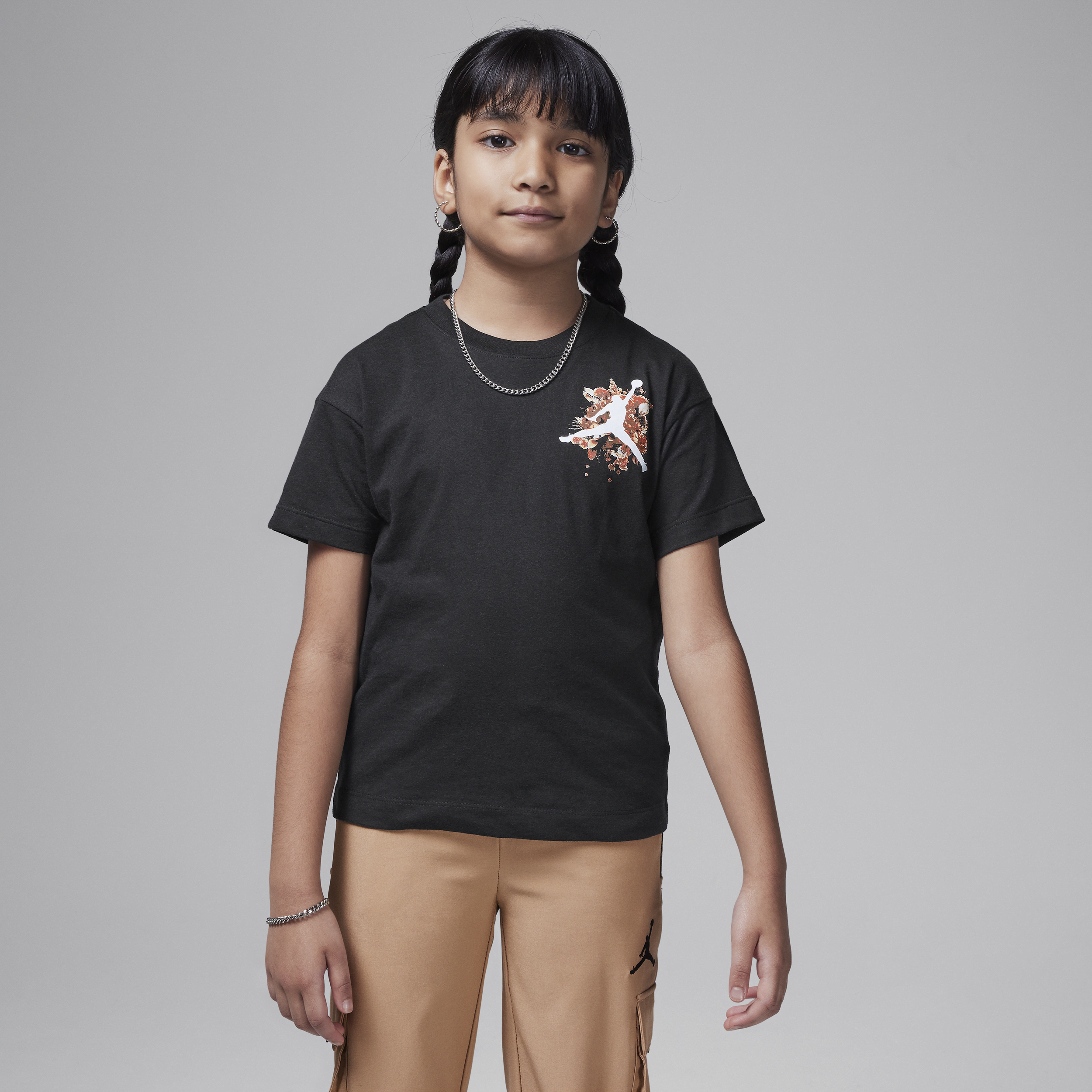 Jordan Little Kids' Floral Jumpman T-shirt In Black