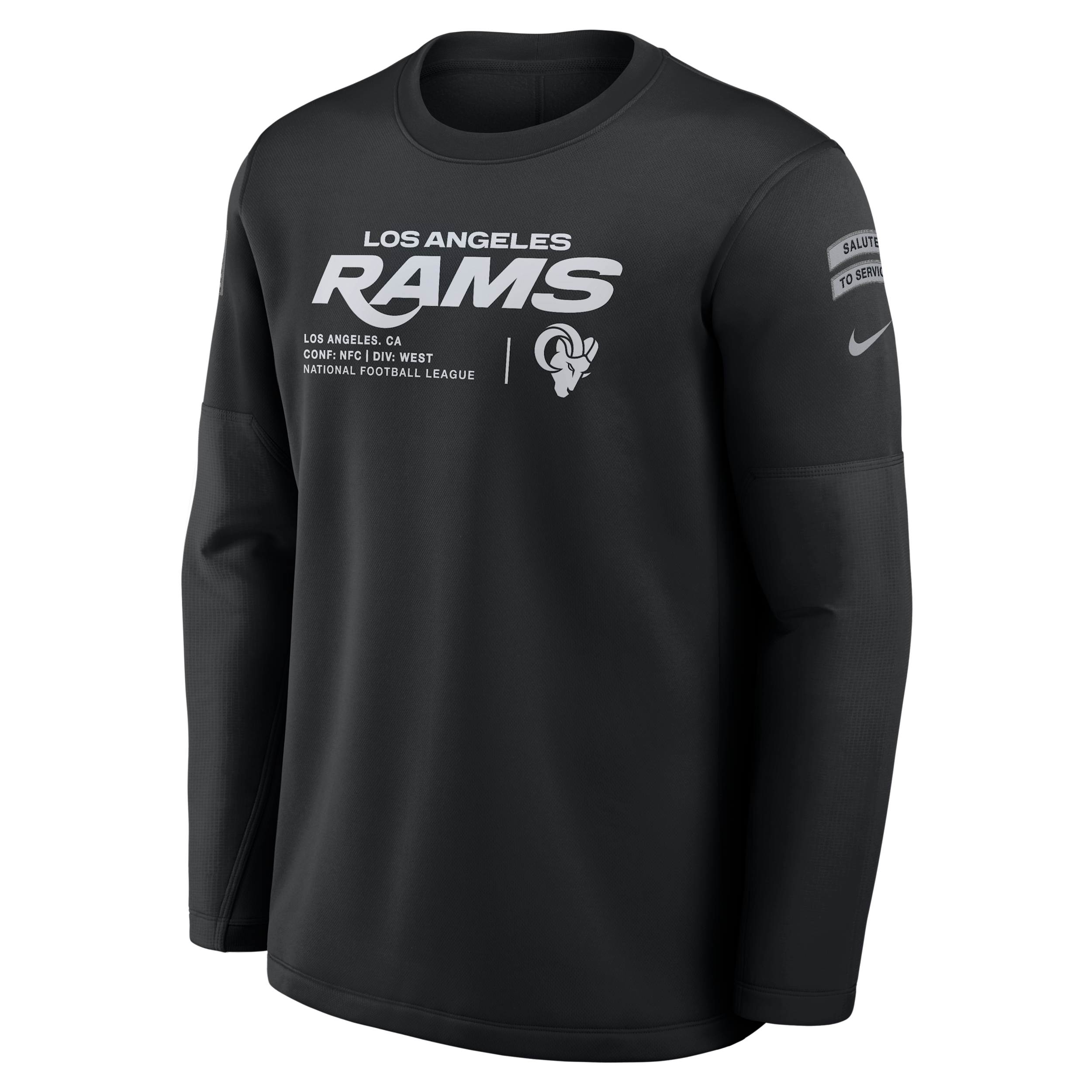 Nike Men's Black Los Angeles Rams 2026 Salute to Service Sideline Coaches Crewneck Therma-fit Sweatshirt - Black