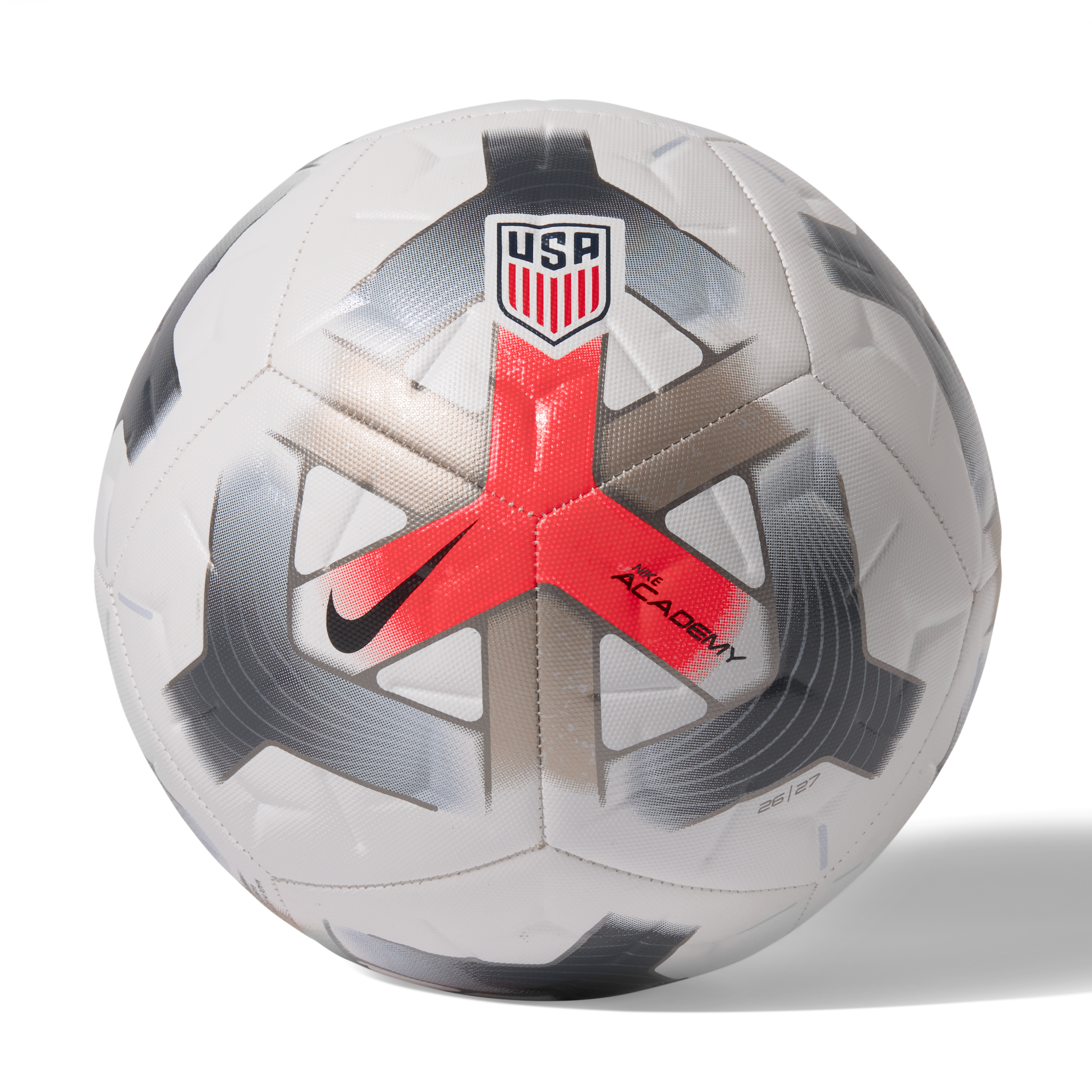 Nike USSF Academy Soccer Ball, Size 5, White/Bright Crimson/Black