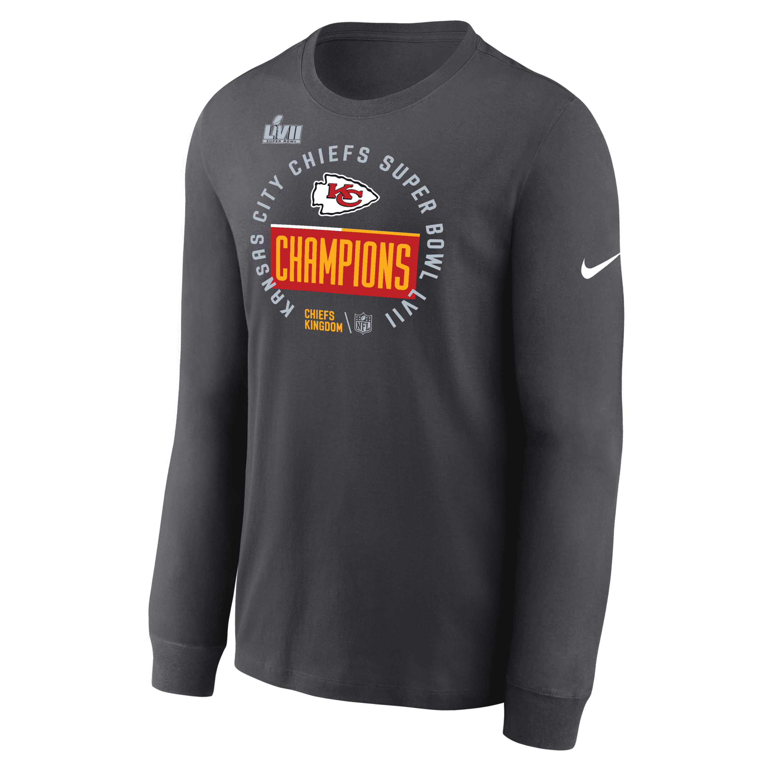 Nike Men's Super Bowl LVII Champions Trophy (NFL Kansas City Chiefs) T-Shirt in Grey, Size: XL | NP9906F7GZ-FLH