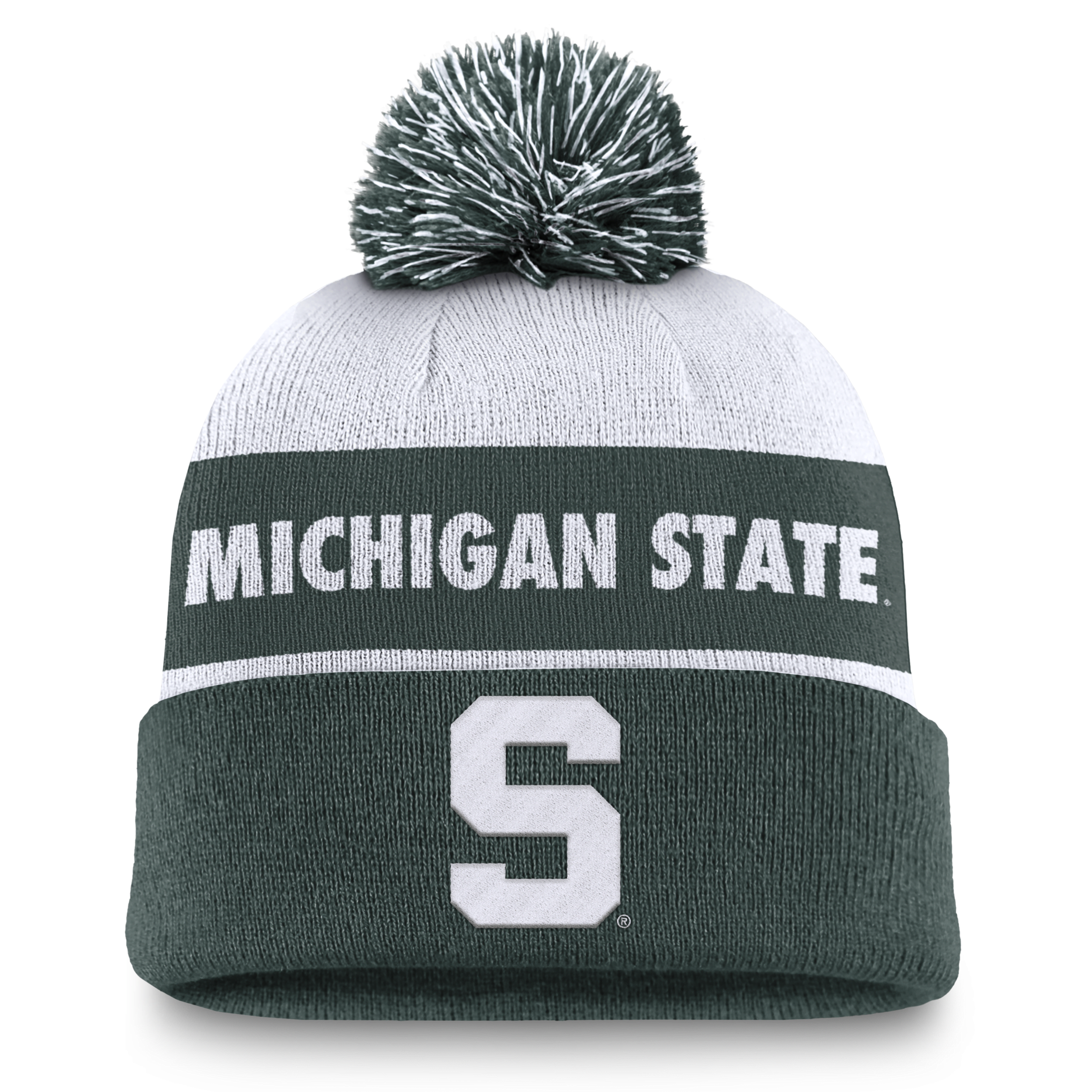 Nike Michigan State Spartans Primetime Peak Unisex College Cuffed Pom Beanie In Green