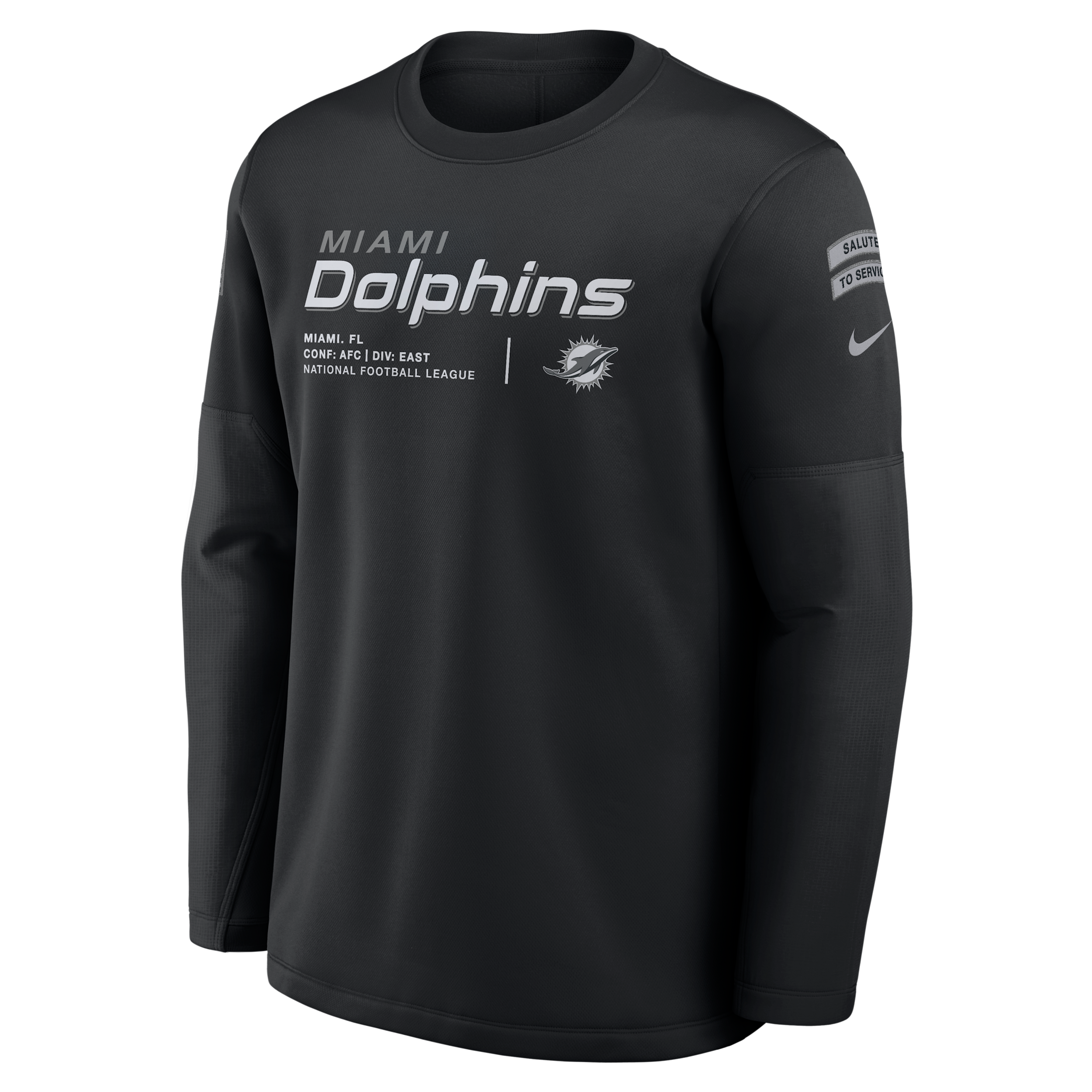 Nike Men's Black Miami Dolphins 2026 Salute to Service Sideline Coaches Crewneck Therma-fit Sweatshirt - Black