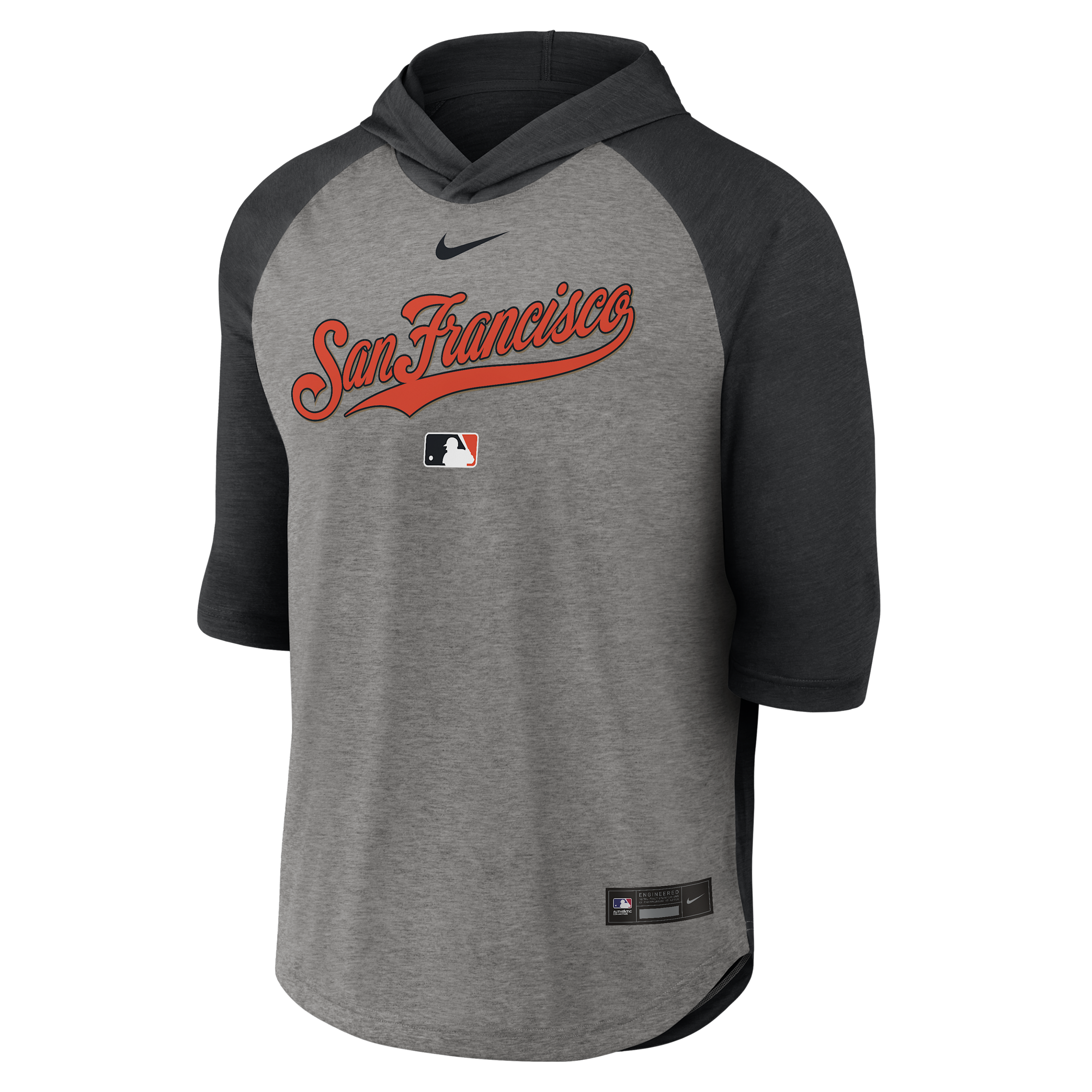 San Francisco Giants Authentic Collection Flux Nike Men's Dri-FIT MLB 3/4-Sleeve Hooded T-Shirt in Black | 04HI096NGIA-LQZ