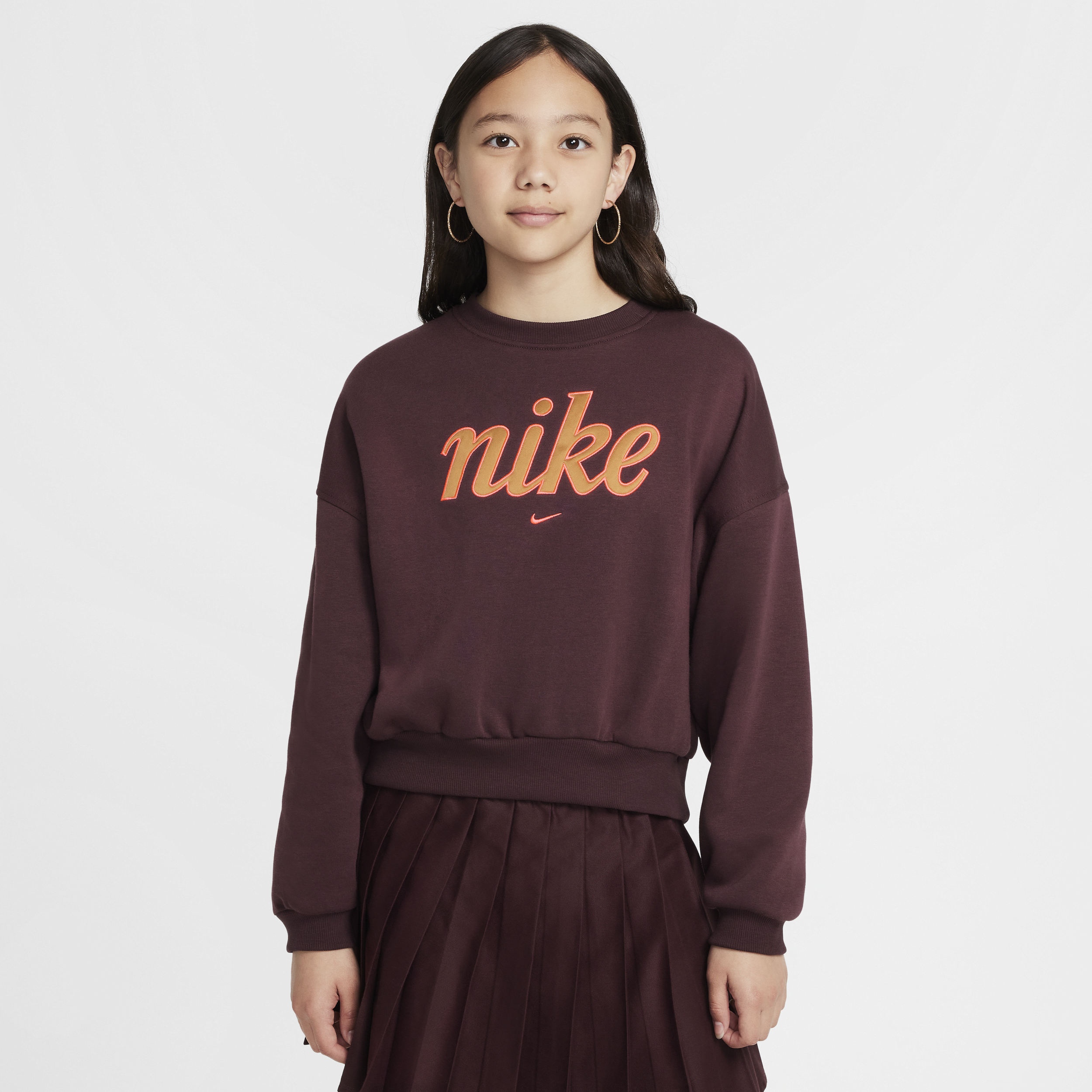 Shop Nike Women's  Sportswear Club Fleece Girls' Boxy Crew-neck Sweatshirt In Red