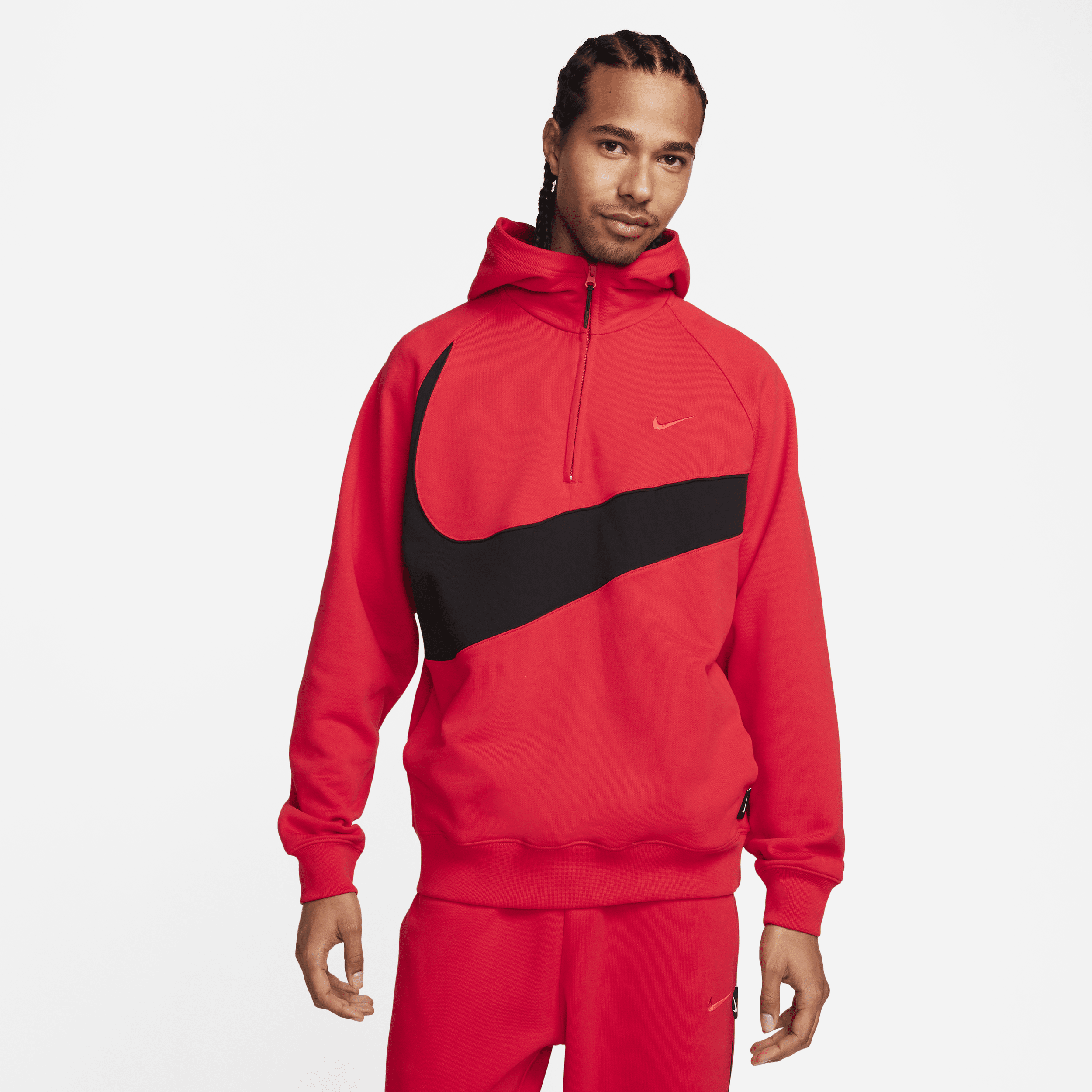 Nike Men's Swoosh 1/2-zip Fleece Hoodie In Red