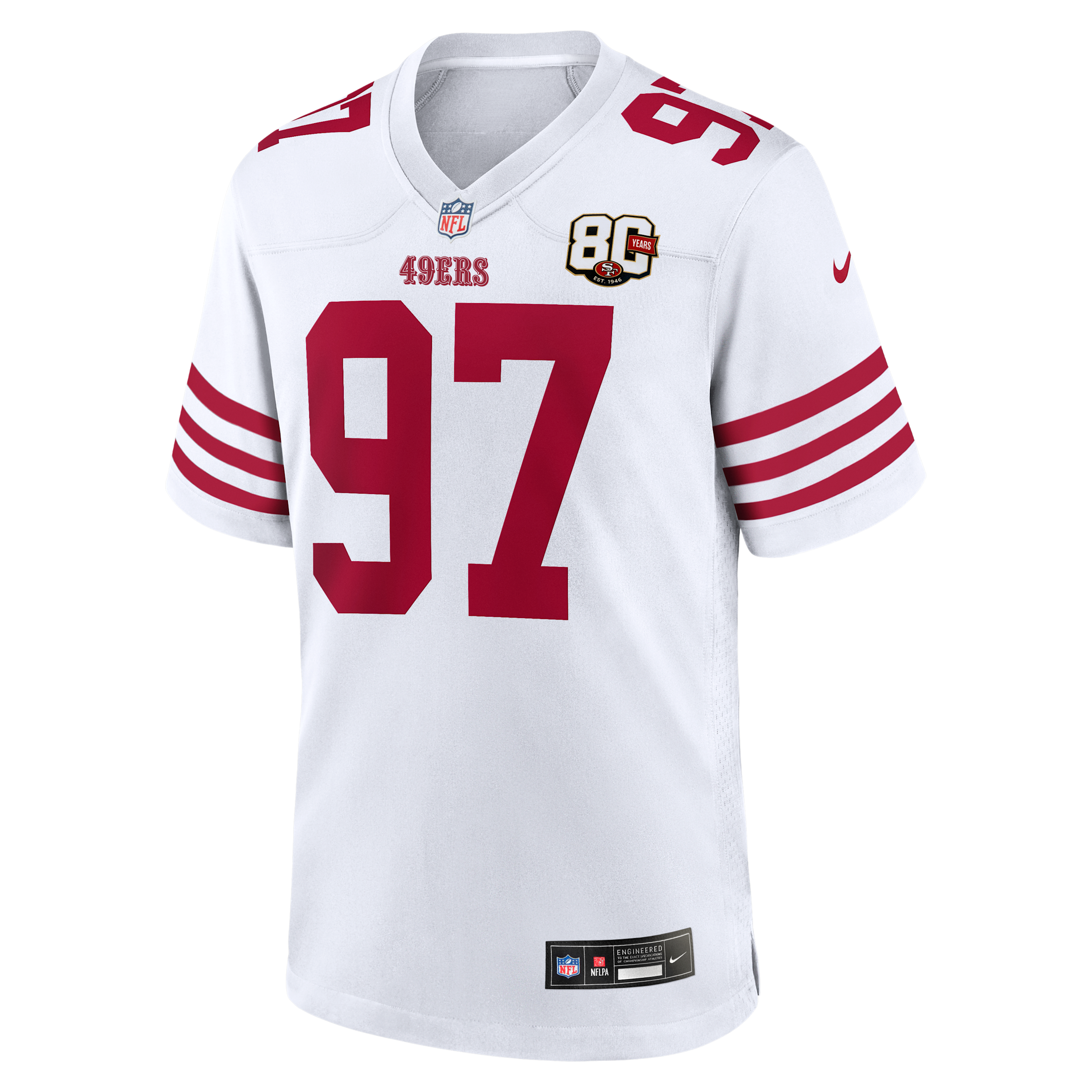 Nick Bosa San Francisco 49ers 80th Anniversary Nike Men's NFL Game Jersey in White | 67NMSAGR9BF-DUL