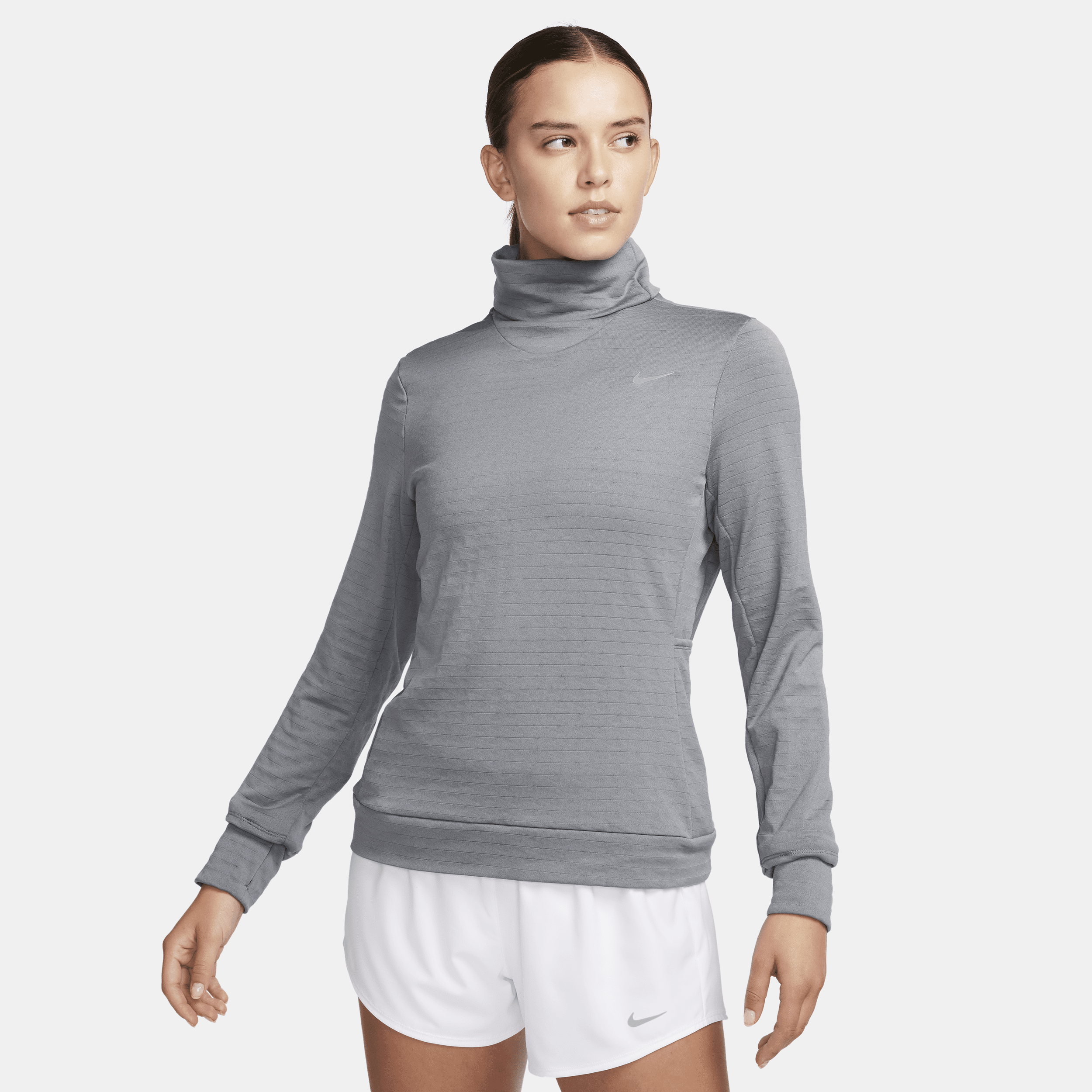 Shop Nike Women's Therma-fit Swift Element Turtleneck Running Top In Grey