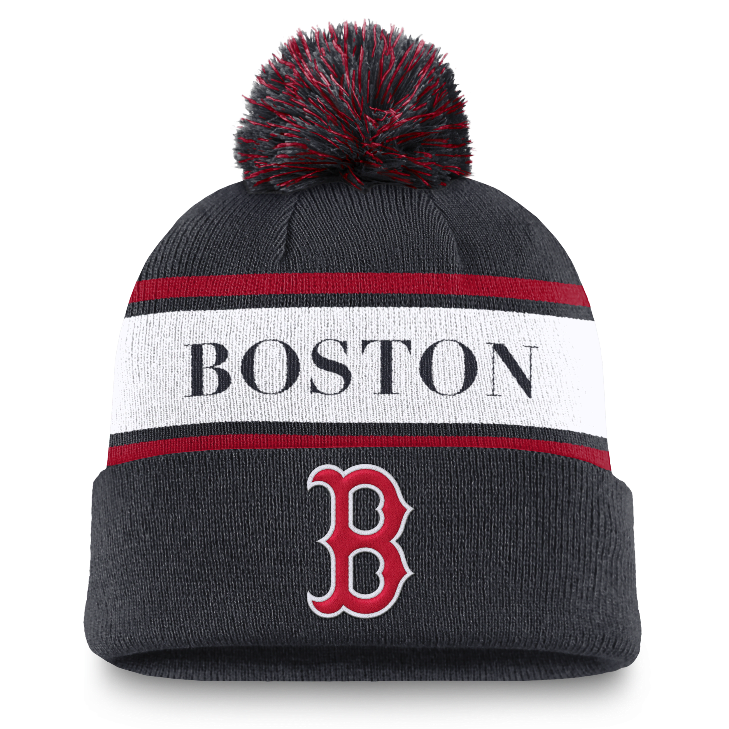 Nike Boston Red Sox Team Stripe Peak Men's Mlb Cuffed Pom Beanie In Blue