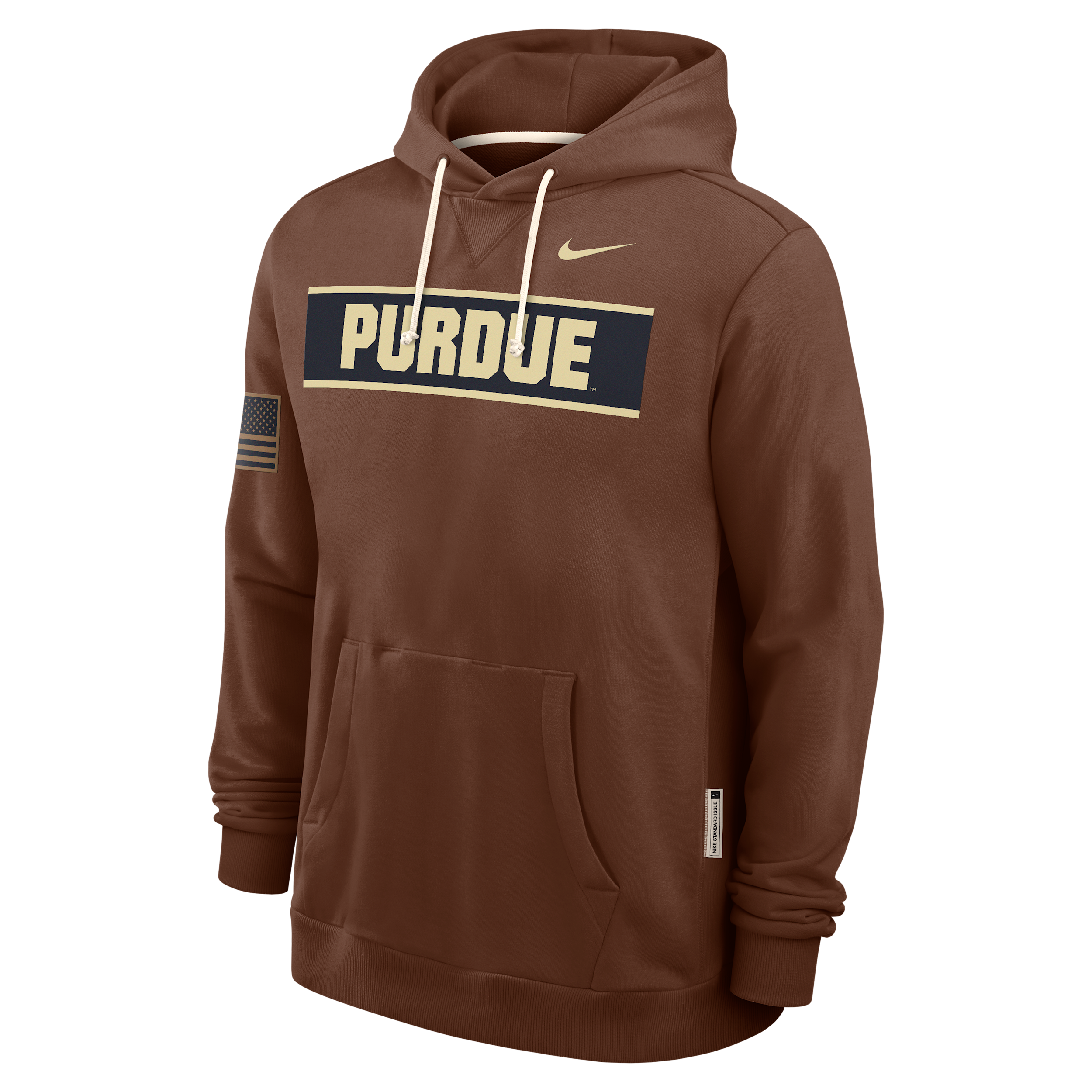 Purdue 2026 Military Appreciation Nike Men's Dri-FIT College Long-Sleeve Hooded Top in Brown | IV9924-255
