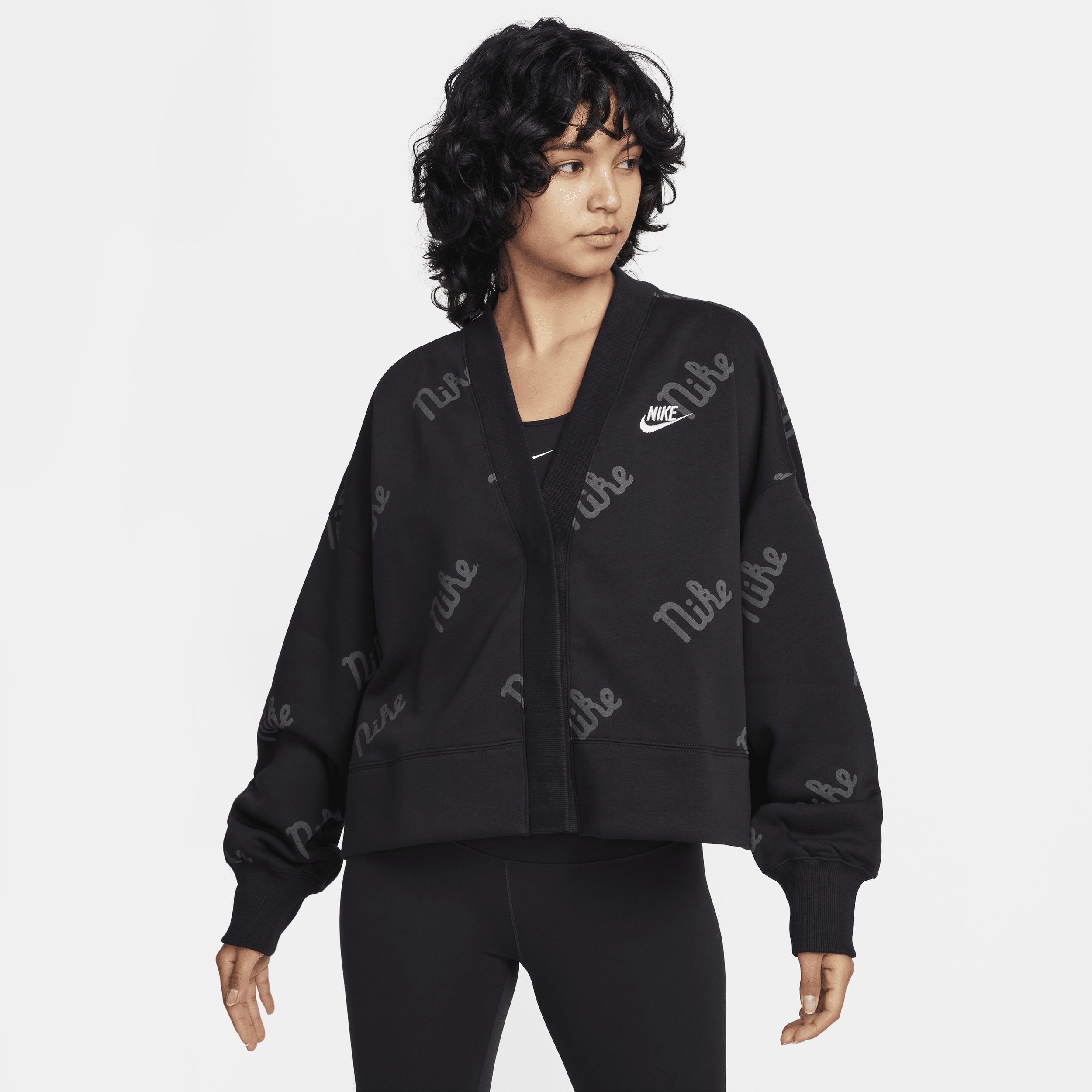 Shop Nike Women's  Sportswear Phoenix Fleece Over-oversized Cardigan In Black