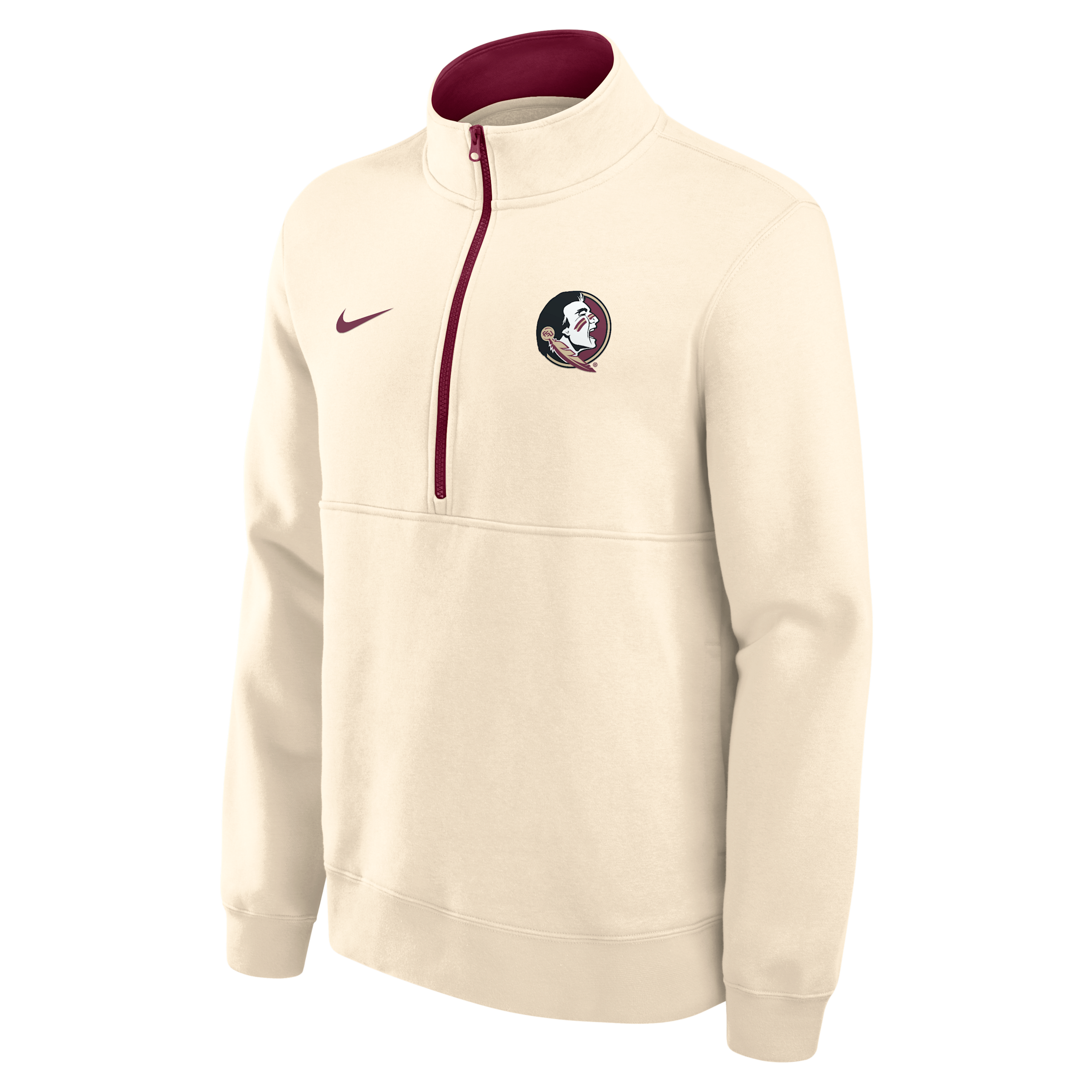 Nike Men's Cream Florida State Seminoles Primetime Club Fleece Half-Zip Pullover Sweatshirt - Cream, Garnet