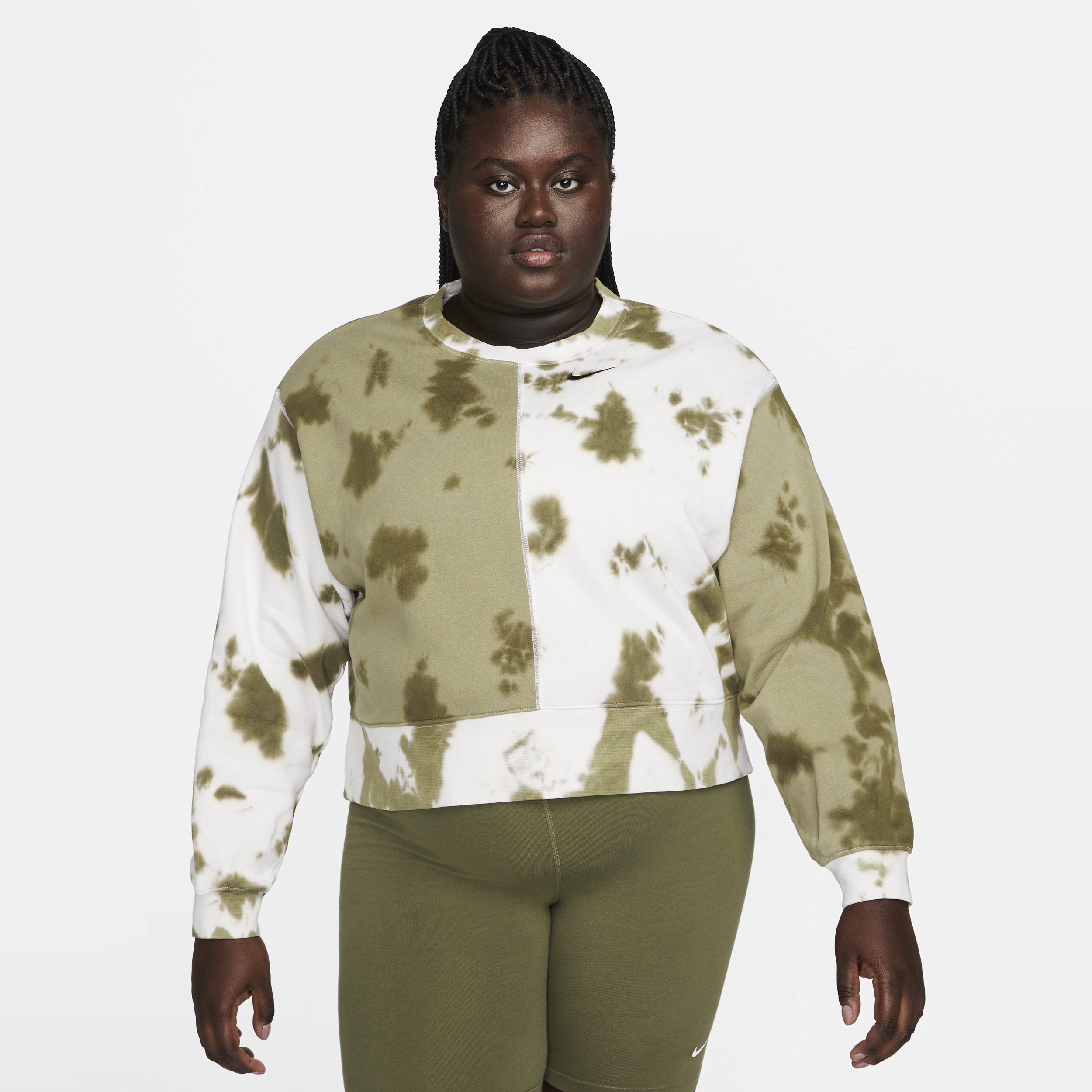 Nike Women's  Sportswear Oversized Fleece Tie-dye Crew Sweatshirt (plus Size) In Grey