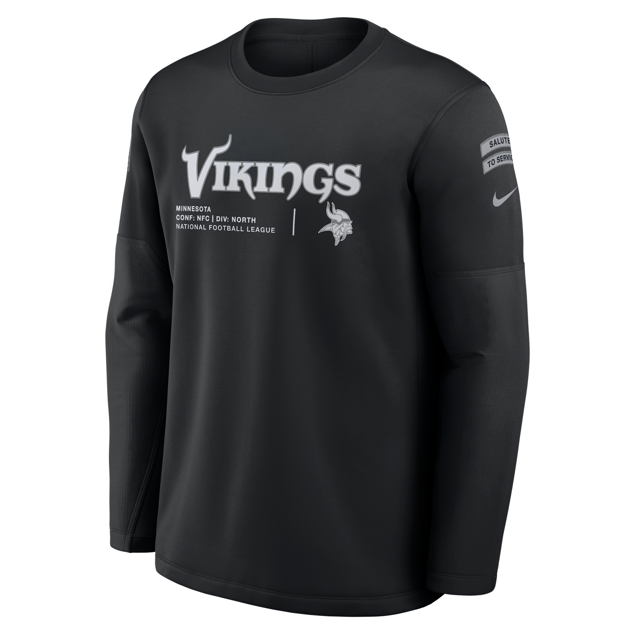 Nike Men's Black Minnesota Vikings 2026 Salute to Service Sideline Coaches Crewneck Therma-fit Sweatshirt - Black