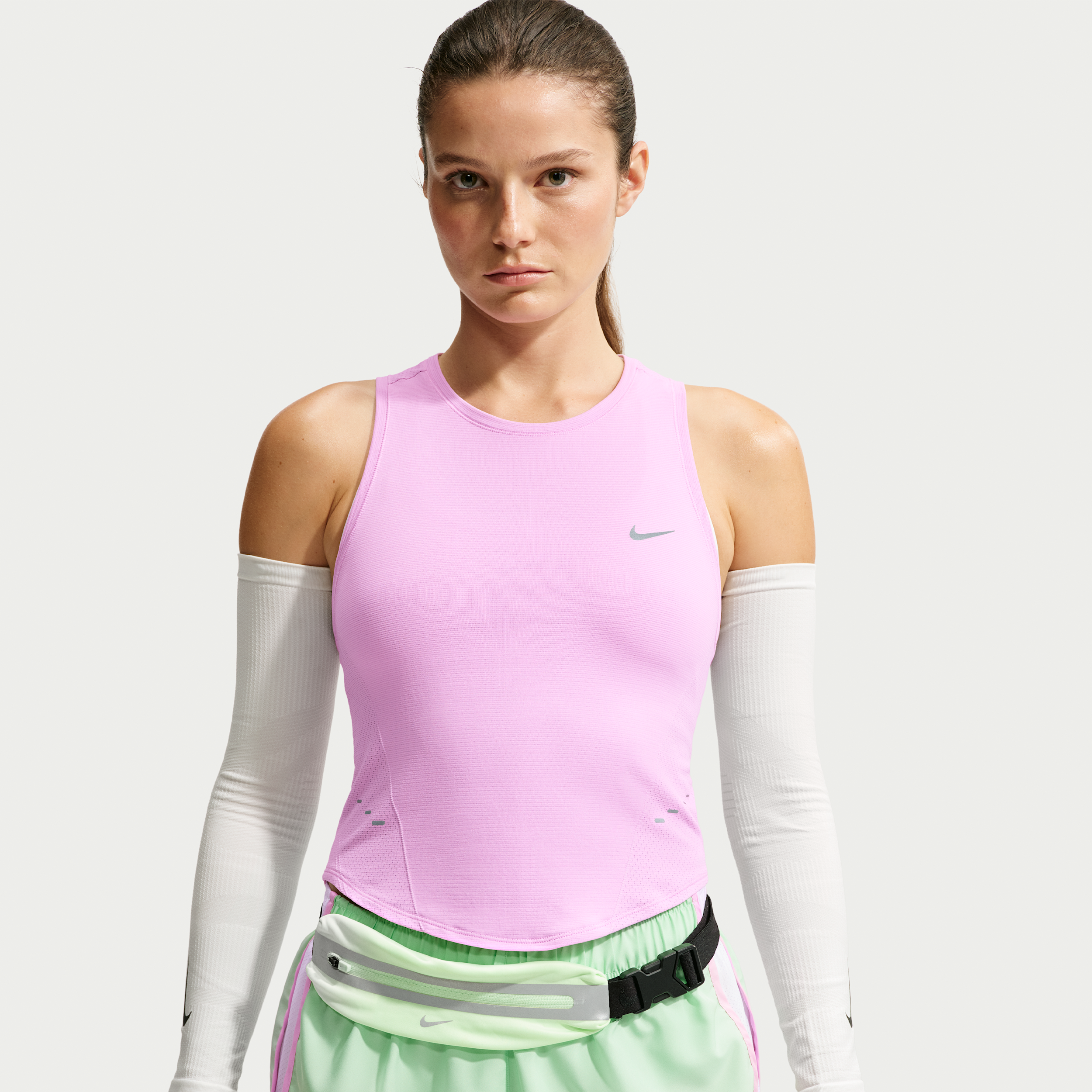 Nike Women's Swift Dri-FIT Seamless Cropped Running Tank Top, XXL, Pink Rise/Cool Grey