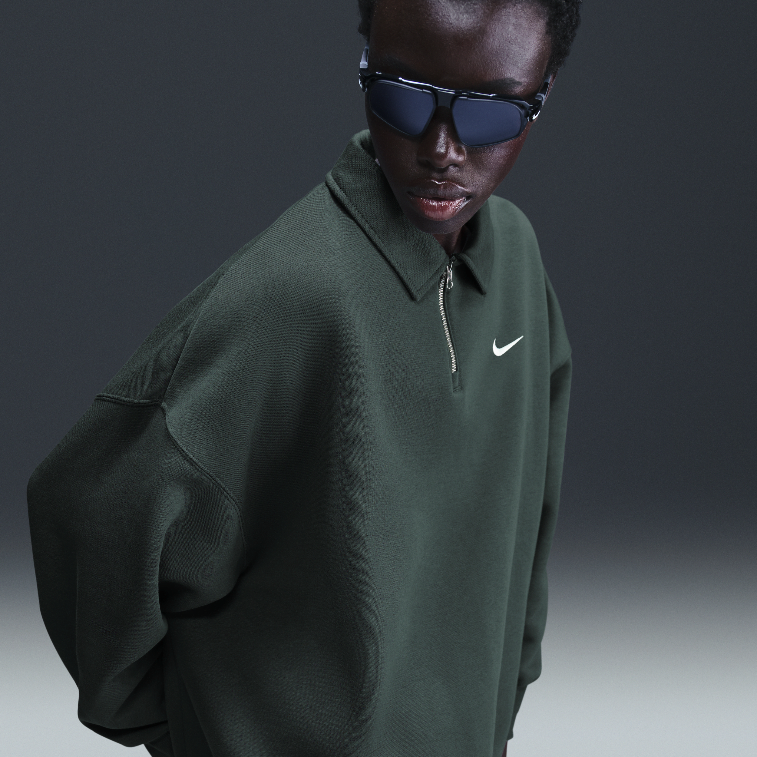Nike Sportswear Phoenix Fleece Quarter Zip Oversize Polo Sweatshirt In Green