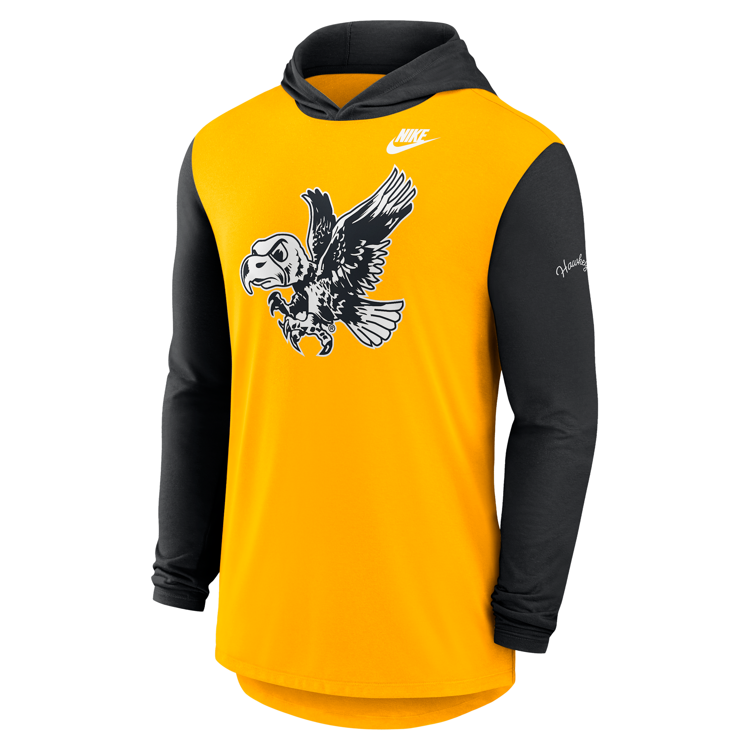 Iowa Campus Legacy Nike Men's Dri-FIT College Long-Sleeve Hooded T-Shirt in Yellow | 01NB068YIAV-CNJ