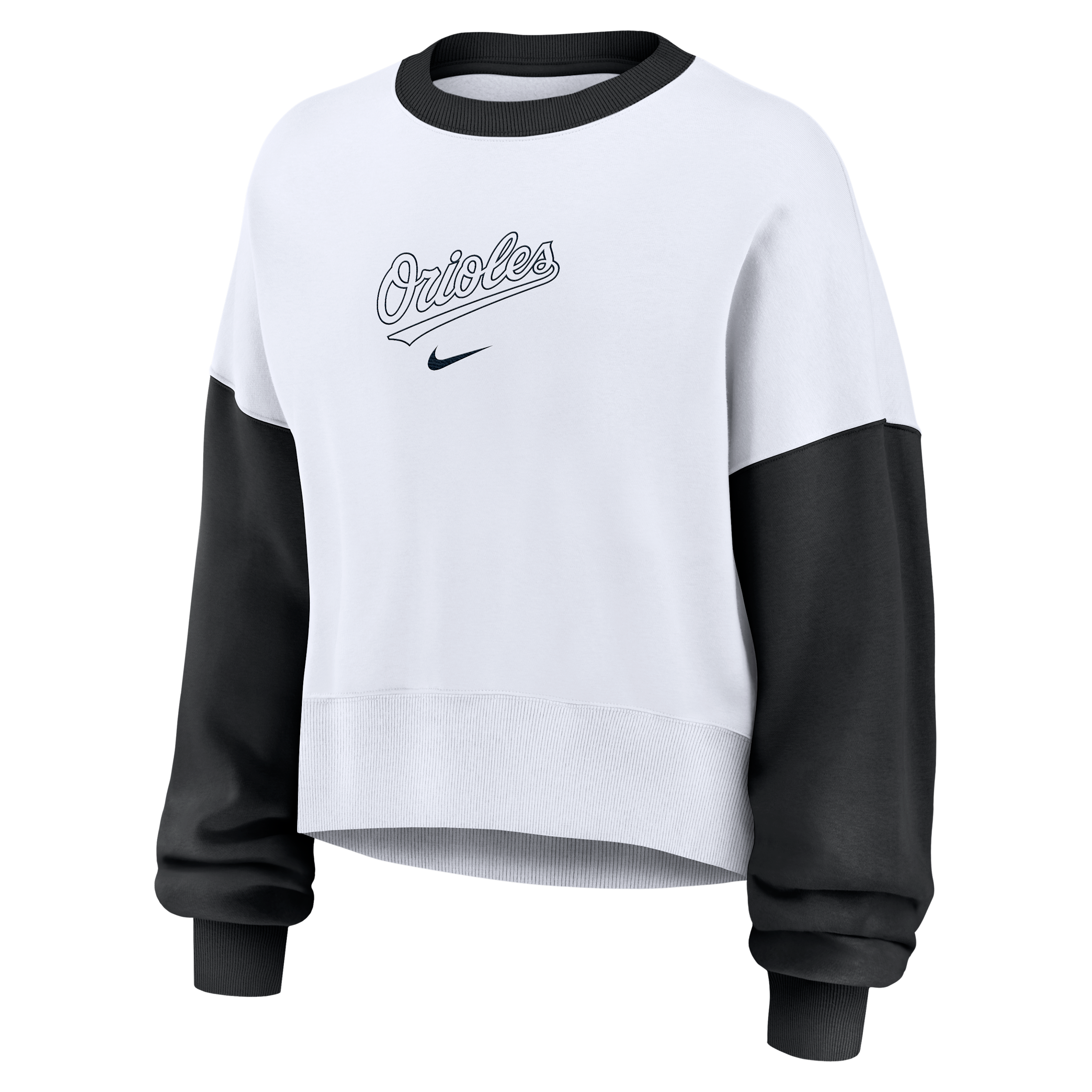 Nike Women's White/Black Baltimore Orioles Oversized High Hip Fleece Sweatshirt - White, Black
