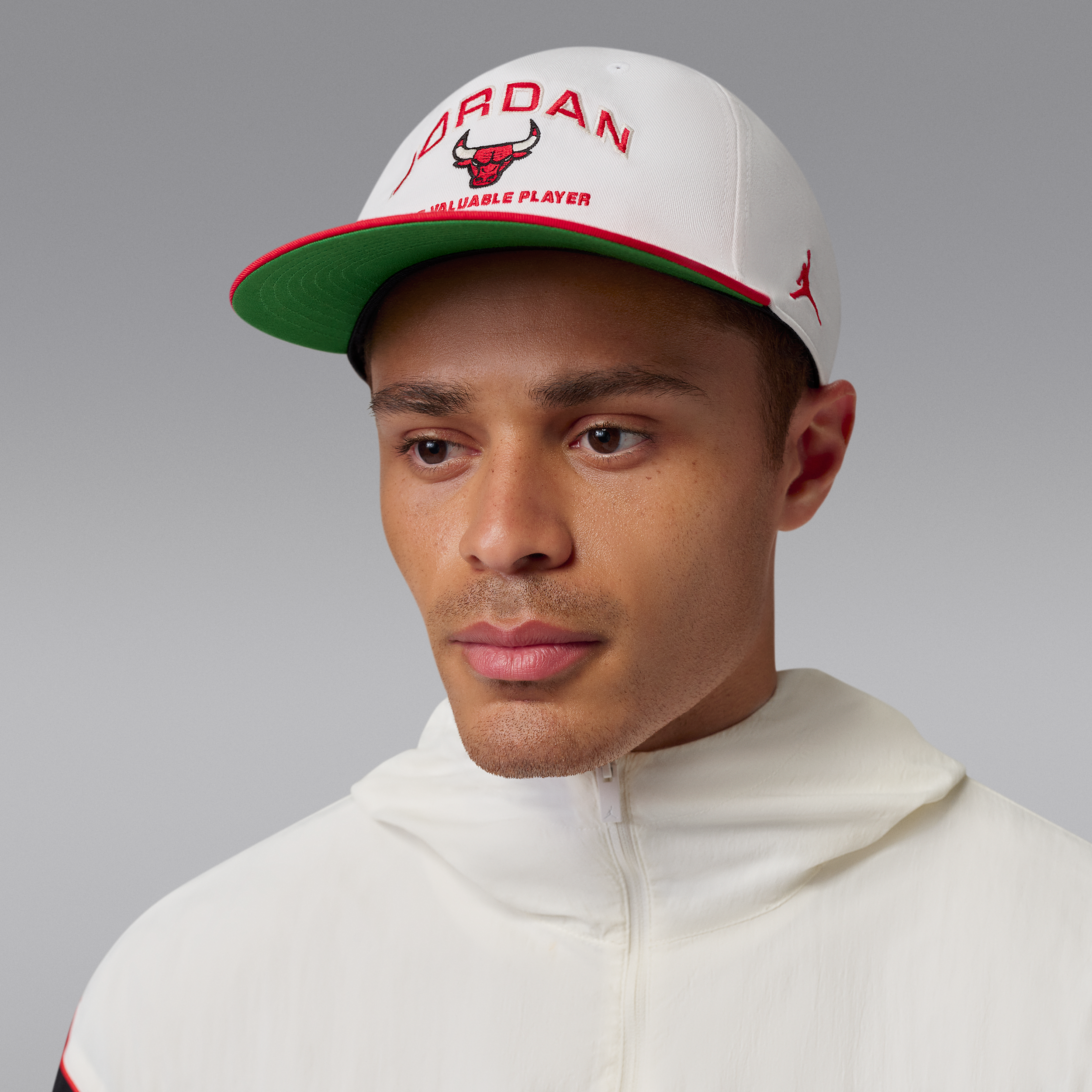 Jordan Pro Unstructured Flat Bill Hat, Men's, Medium/Large, White/University Red/Kelly Green