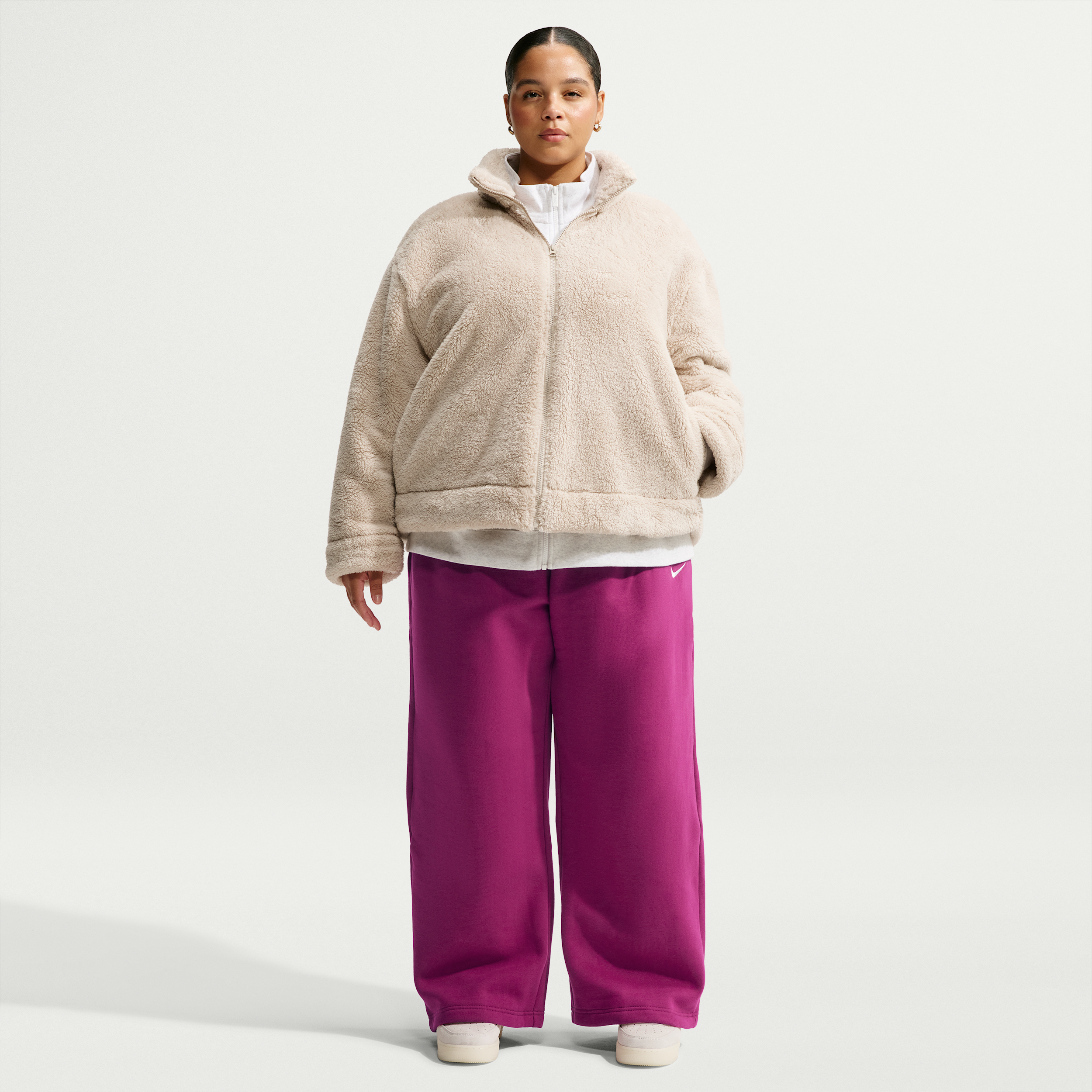 Nike Womens Drawstring Waist Wide Leg Mid Rise Relaxed Fit Plus Fleece Sweatpant, 3x, Pink