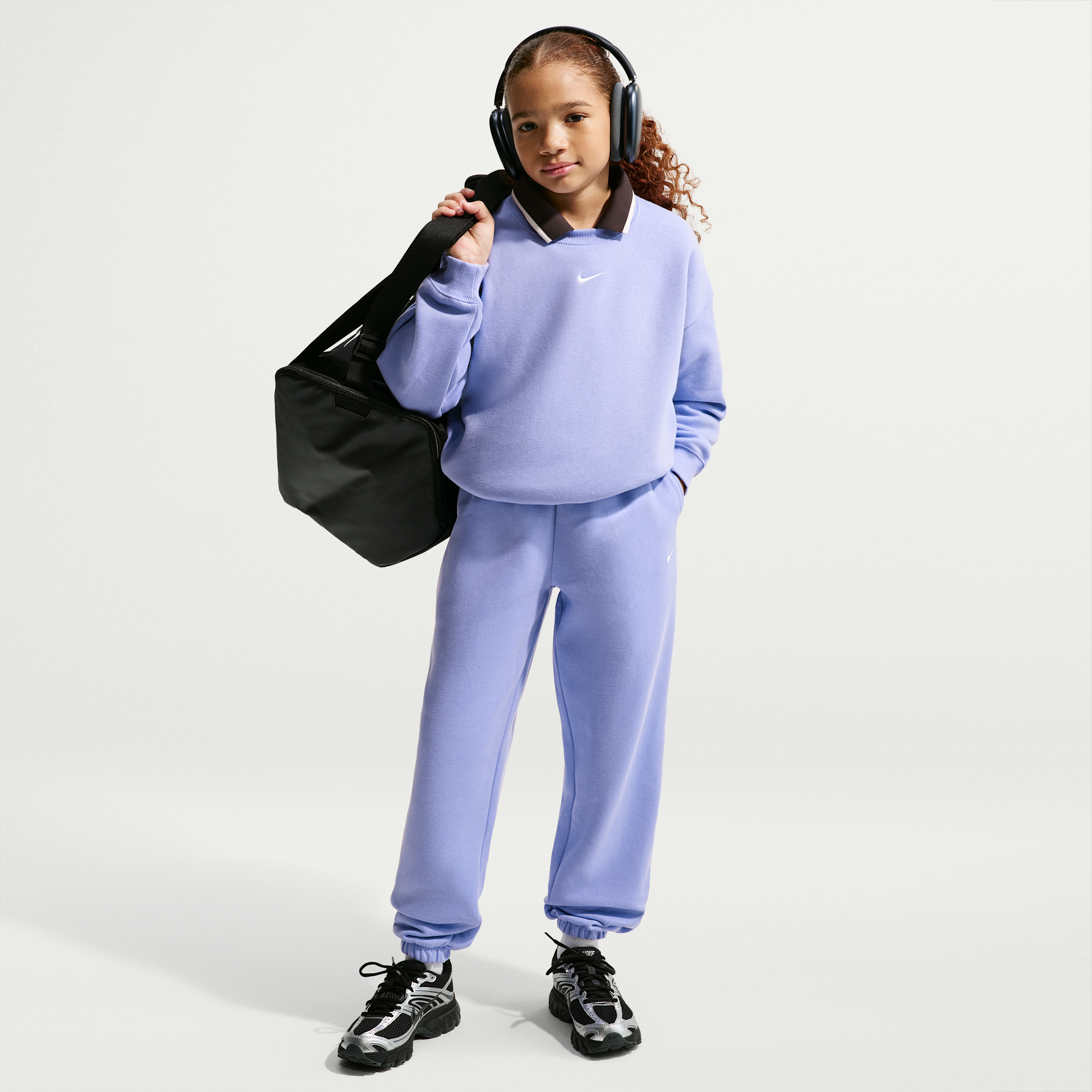 Nike Studio Big Kid Girls Cinched Regular Fit Fleece Pull-On Pant, Medium, Purple