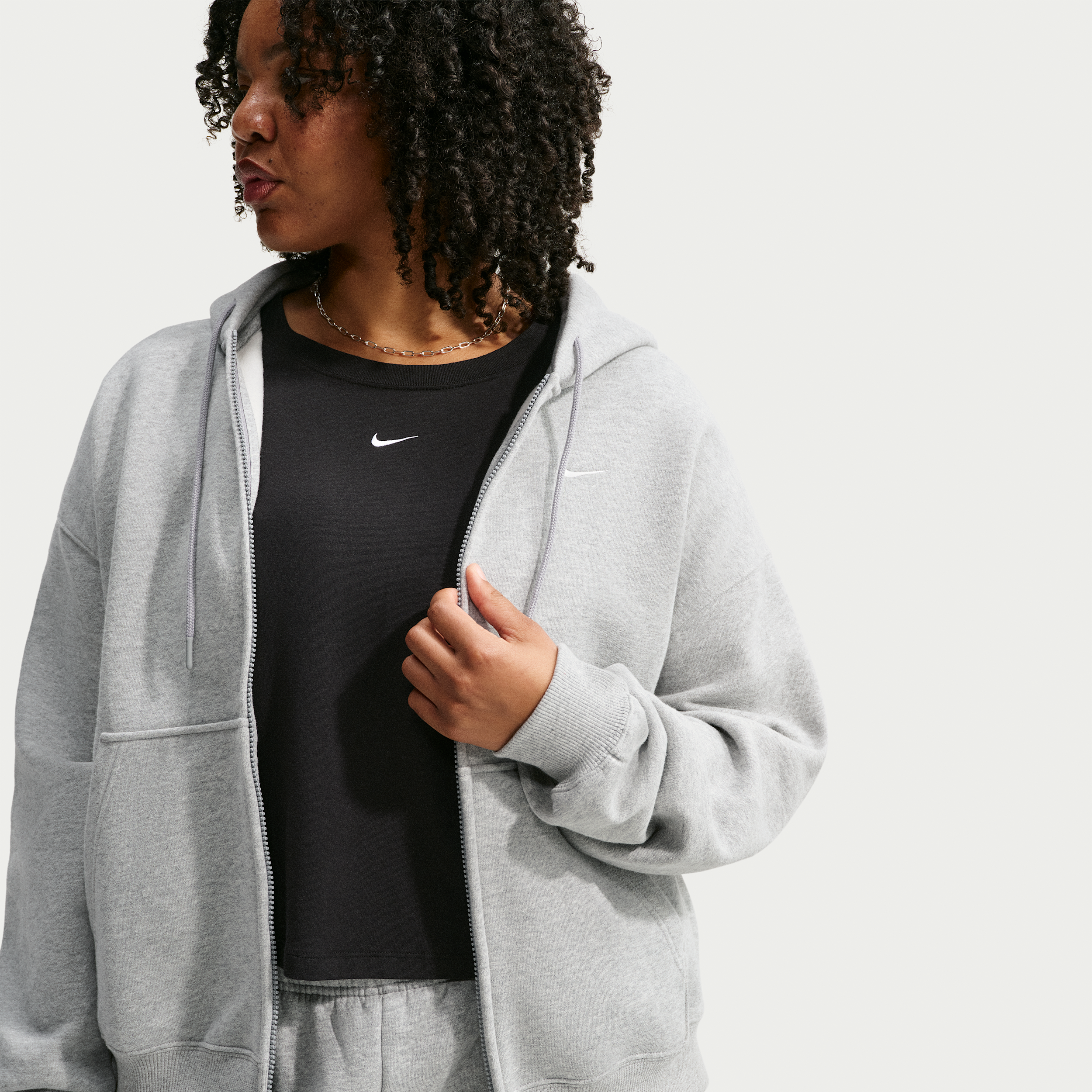 Nike Women's Studio Fleece Medium Weight Oversized Full-Zip Hoodie (Plus Size) in Grey | IW4710-063