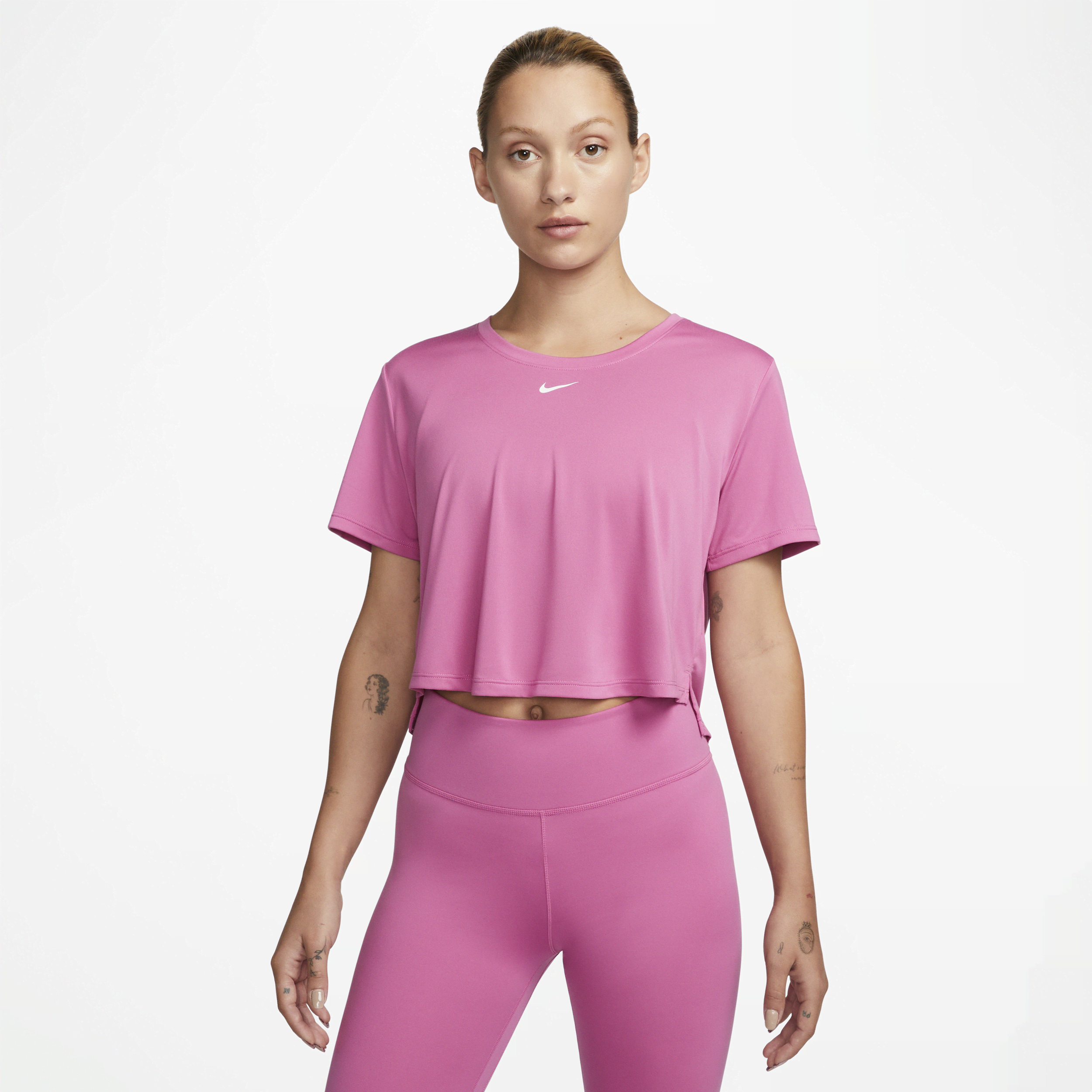 Nike Women's Dri-fit One Standard Fit Short-sleeve Cropped Top In Pink