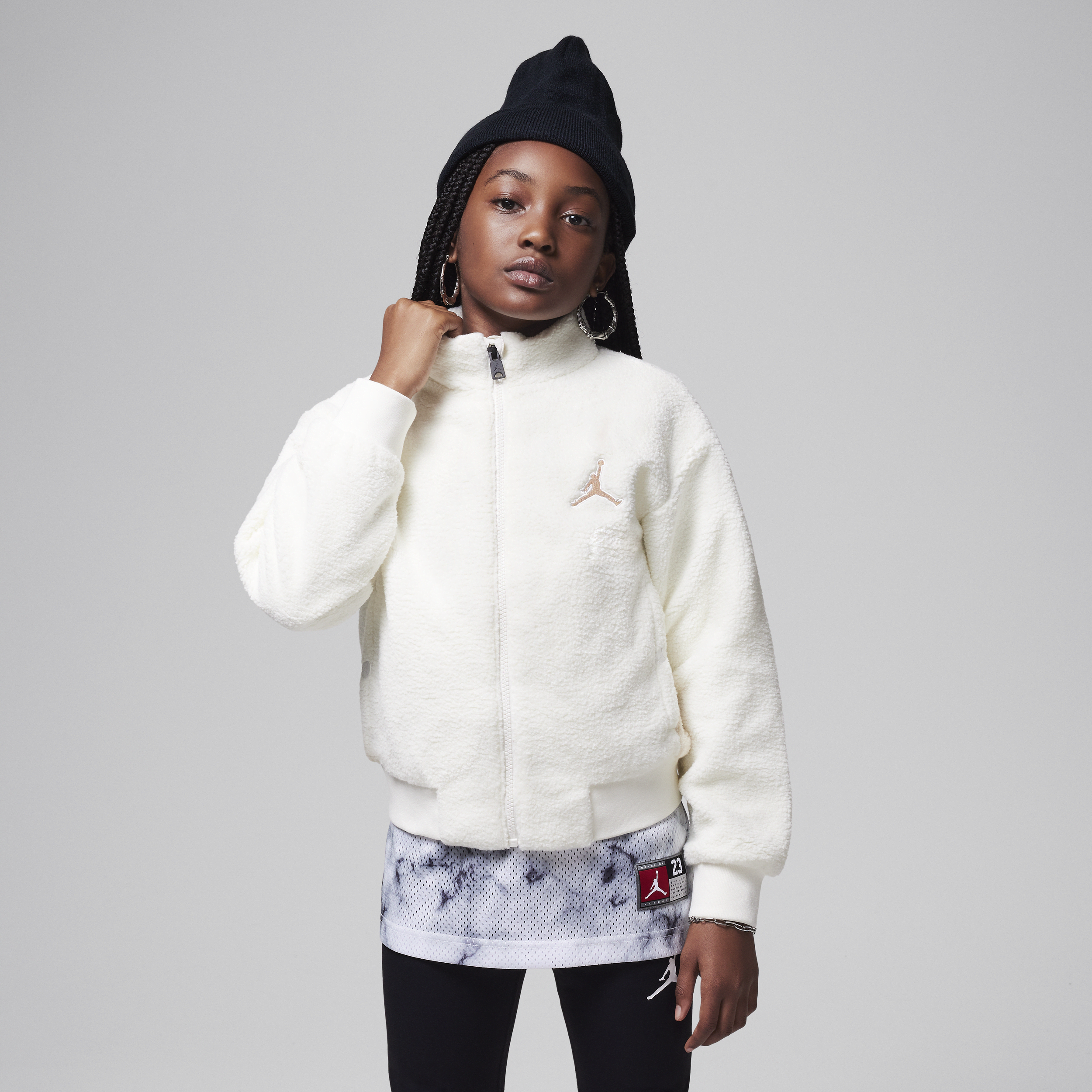 Jordan Big Kids' Jumpman High Pile Jacket In White