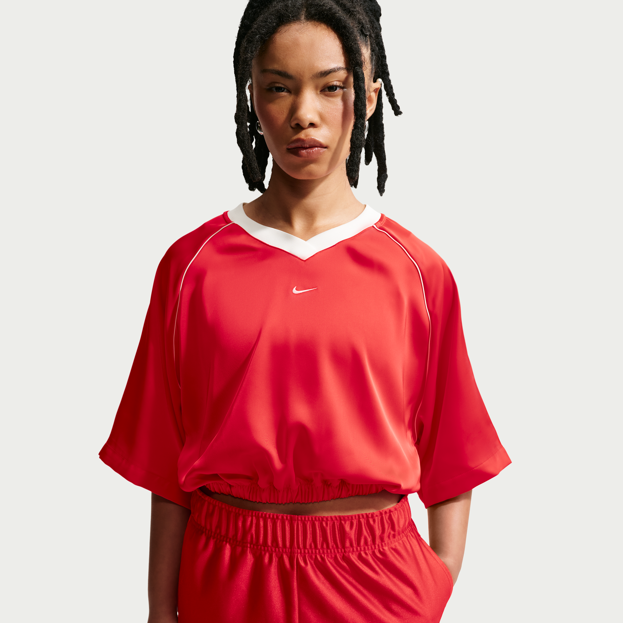 Women's Nike Sportswear Oversized Satin Top in Red | IH1330-696