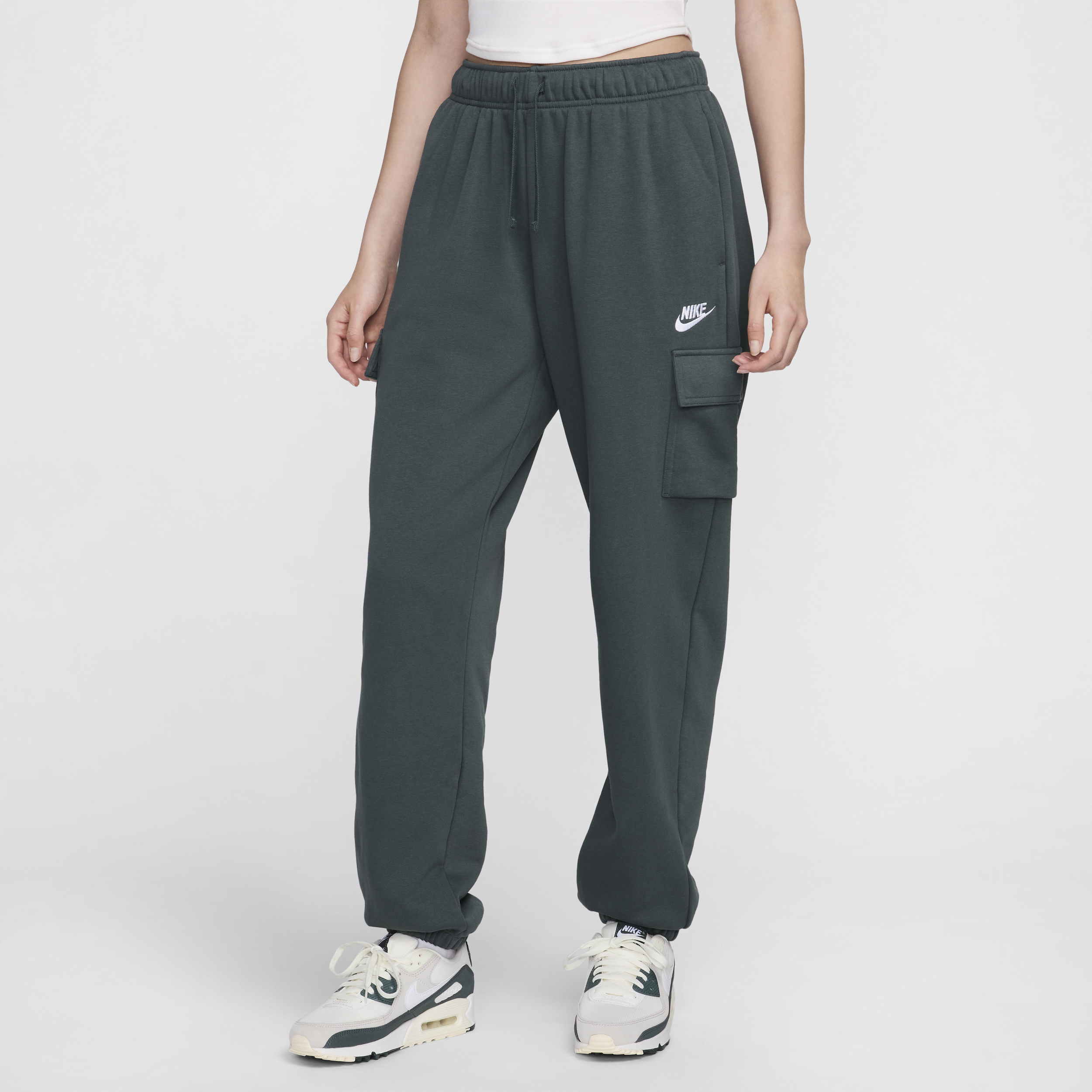 Shop Nike Women's  Sportswear Club Fleece Mid-rise Oversized Cargo Sweatpants In Green