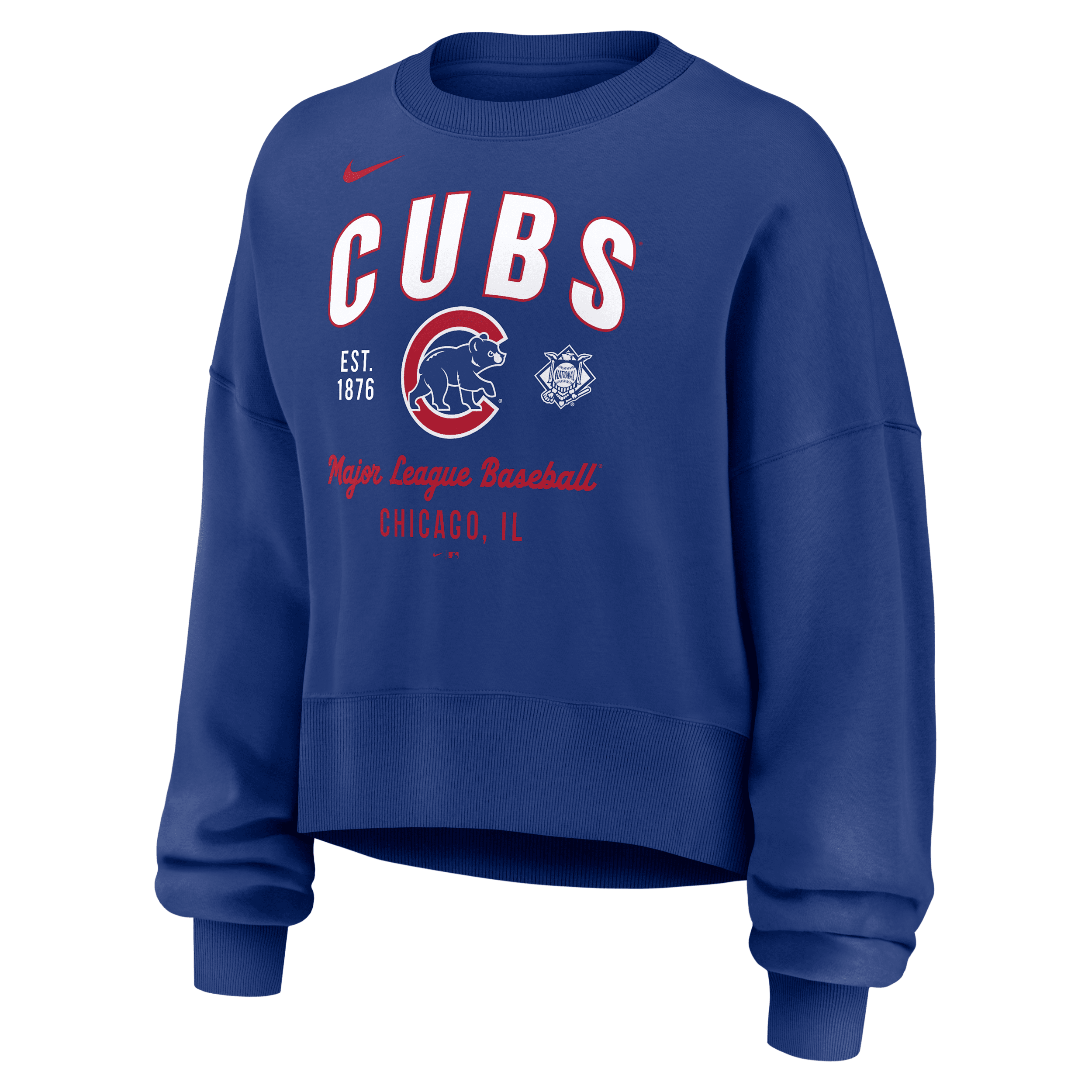 Nike Royal Chicago Cubs Oversized High Hip Pullover Sweatshirt In Blue