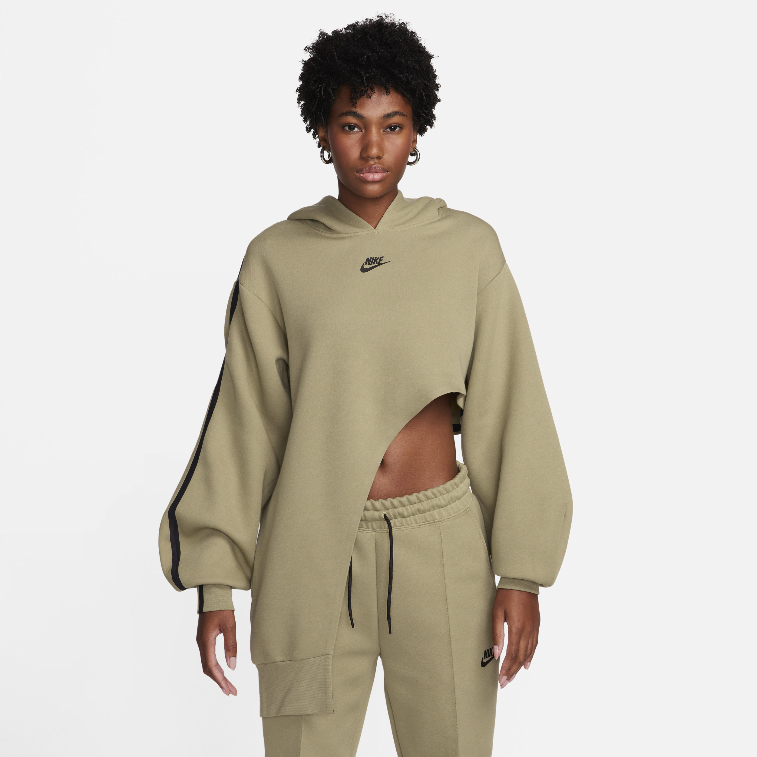 Nike Women's  Sportswear Tech Fleece Oversized Asymmetrical Hoodie In Brown