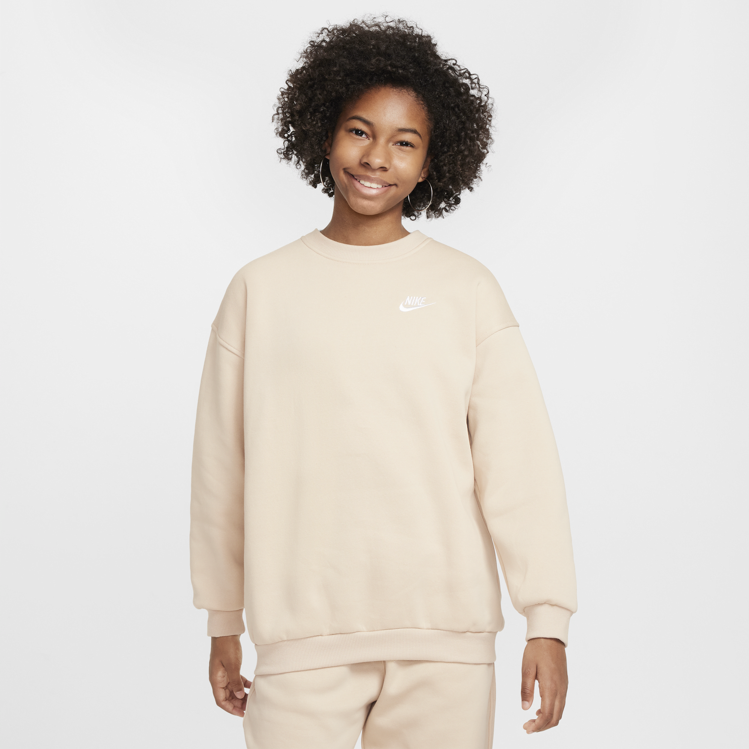 Nike Sportswear Club Fleece Big Kids' (girls') Oversized Sweatshirt In Brown
