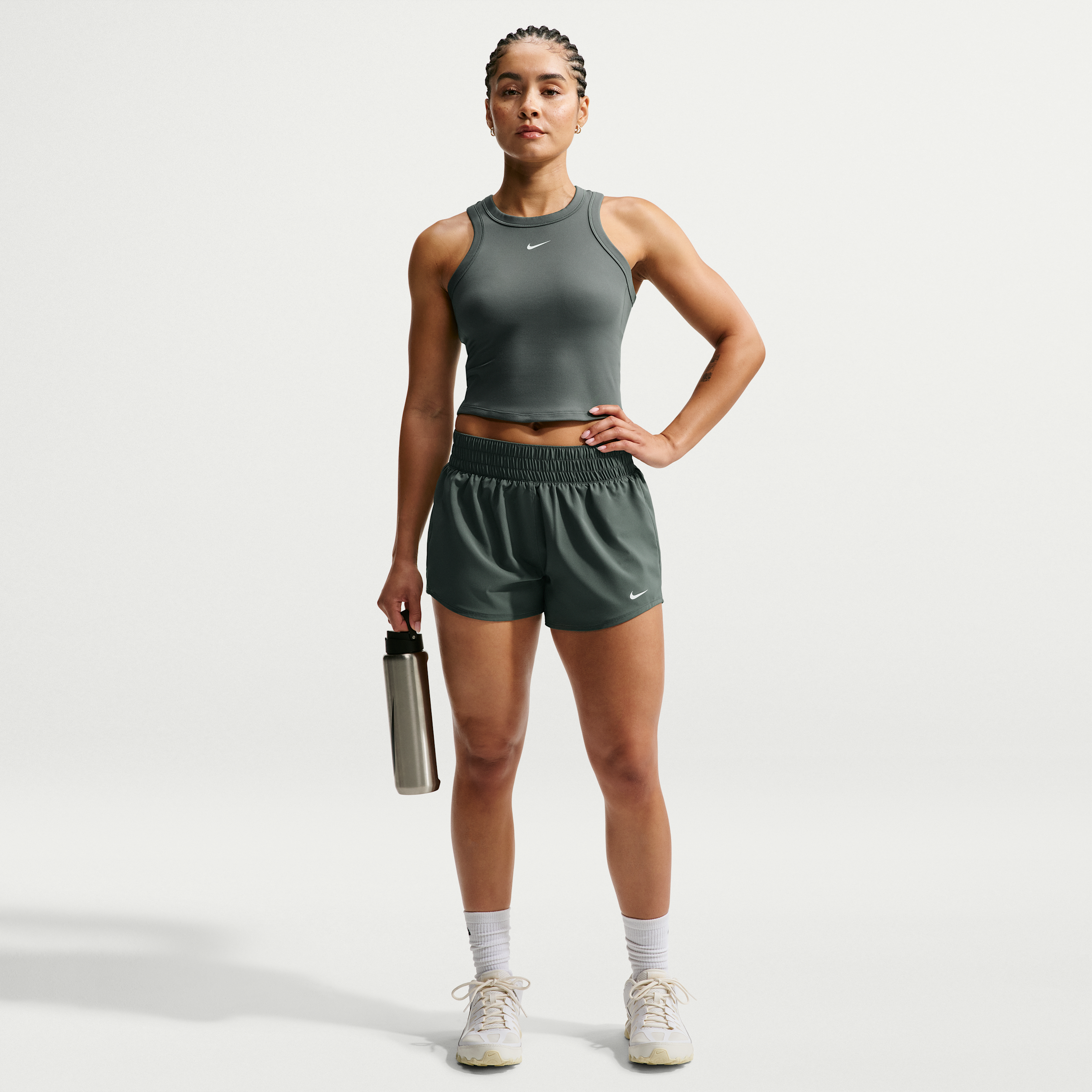 Nike Women's One Dri-FIT Mid-Rise 3" Brief-Lined Shorts in Green | DX6010-303