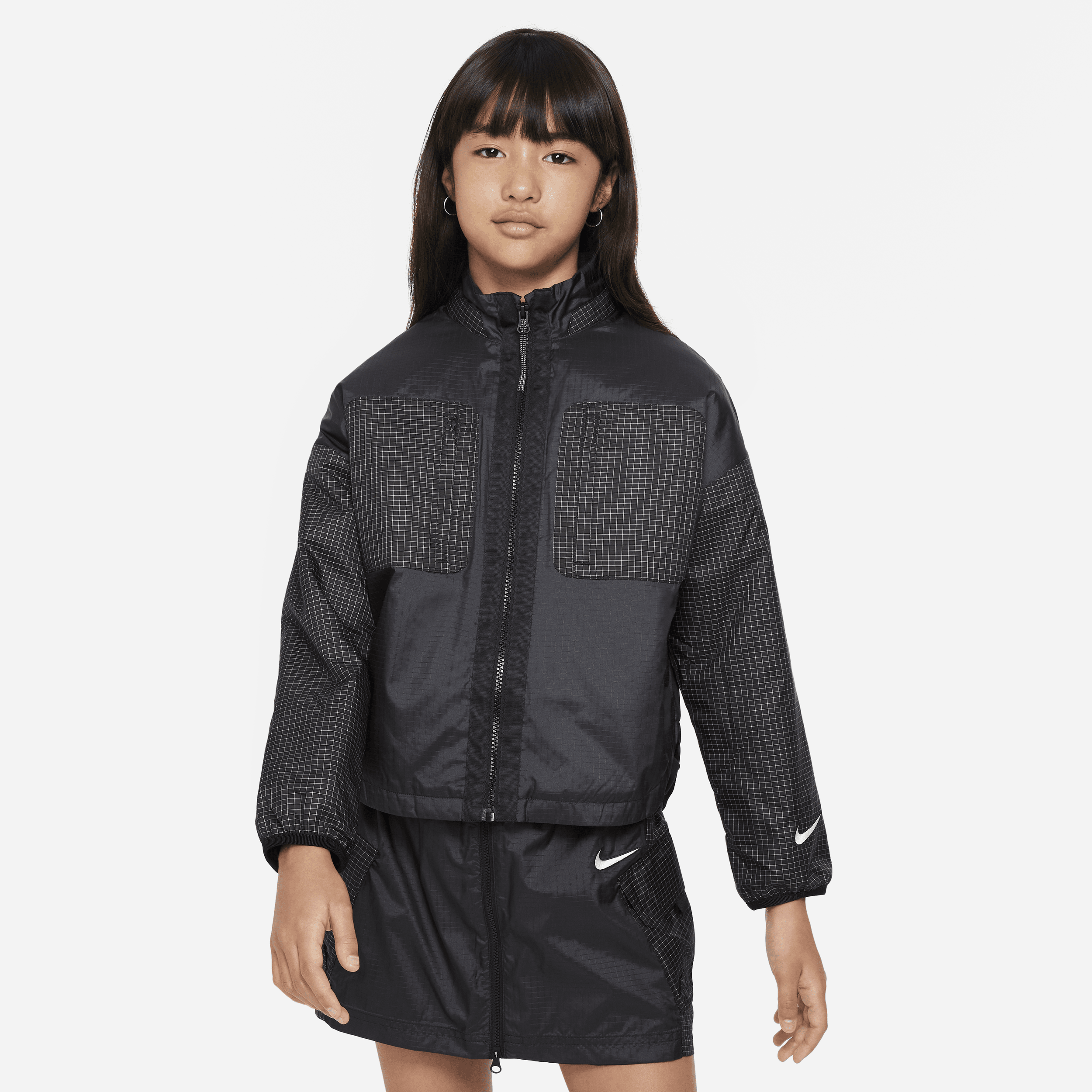 Nike Sportswear Therma-fit Repel Big Kids' (girls') Shirt-jacket In Black