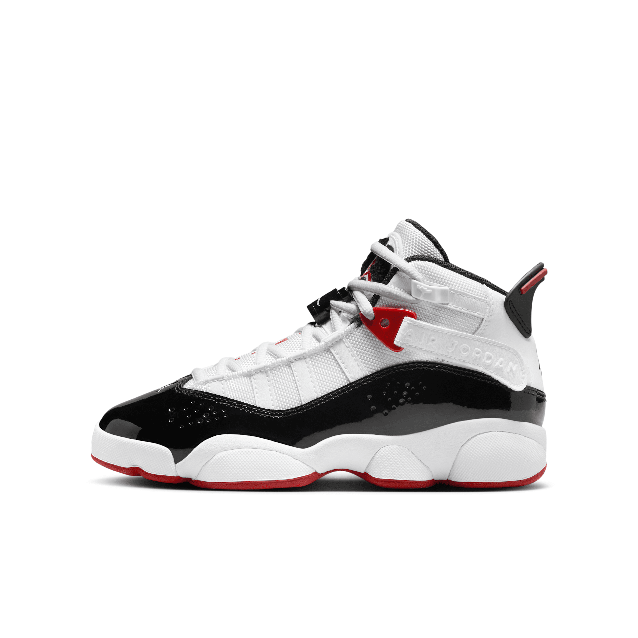 Jordan Kids' Grade School Six Rings Basketball School, Size 5.5, White/Black/Red